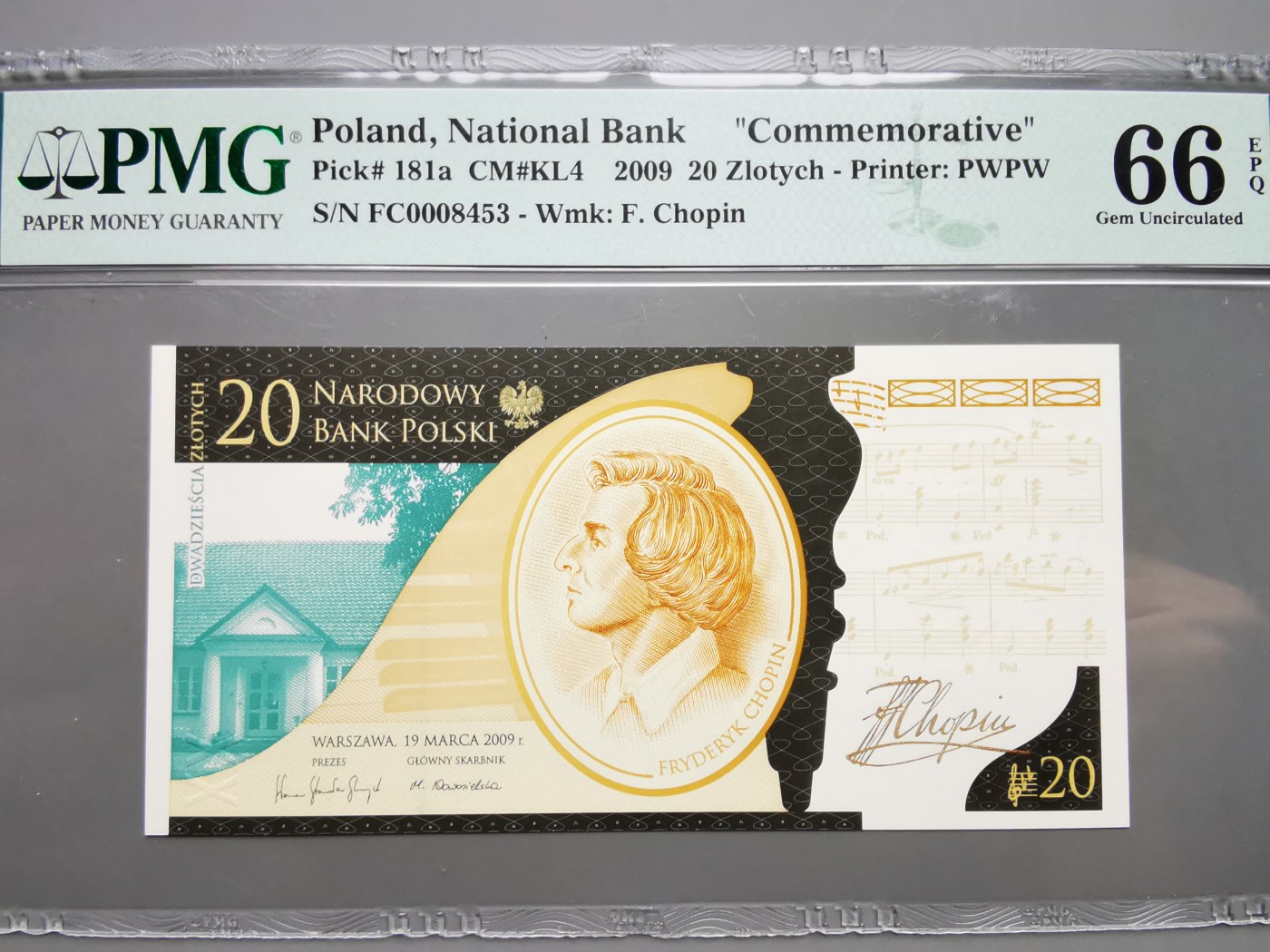 《崇甫堂》-PMG评级波兰纸钞VII PMG-66 波兰2009年《肖邦诞辰200年》纪念钞 P#181a