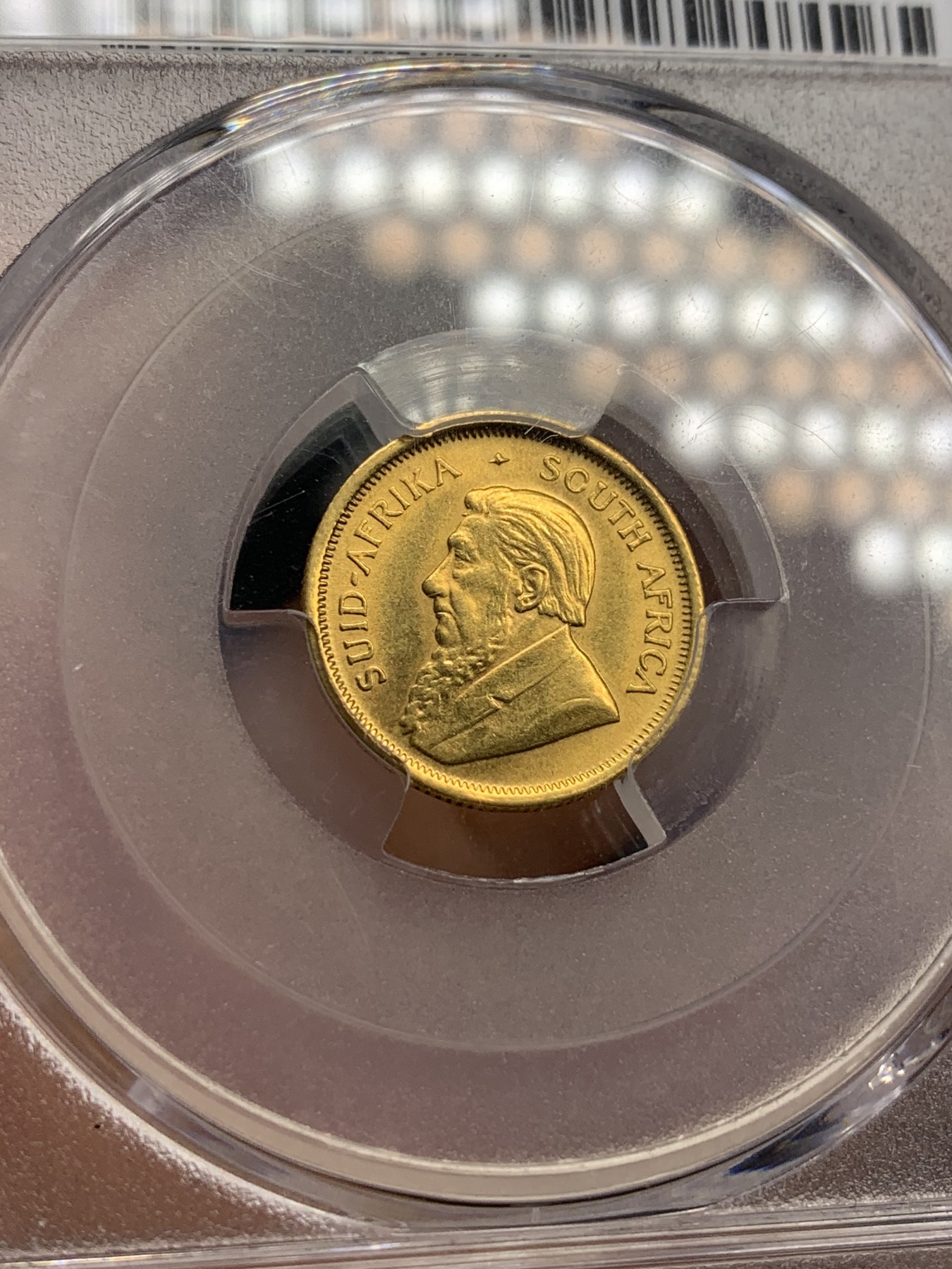 《竞宝斋》第179场-周日，周一2场 (全场包邮) PCGS-MS62 南非1985年1/10克鲁格金币，经典品种，光泽度高细节好，重3.39g,金价也要1500了