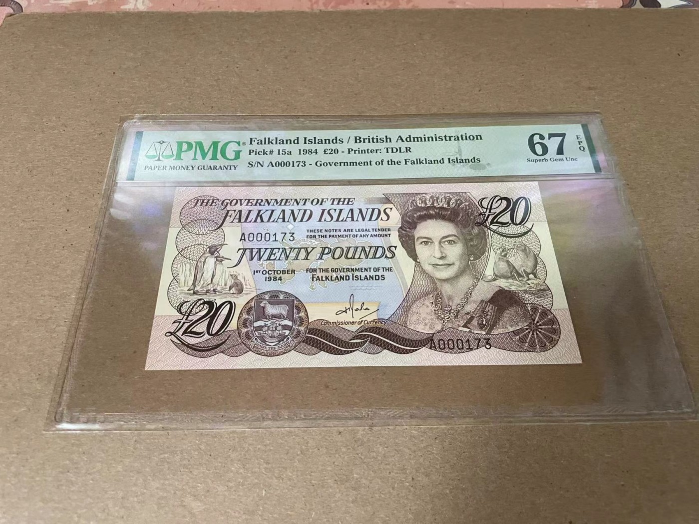 【Blue Auction】✨世界纸币精拍第341期——周日畅拍场 【A冠173小号】福克兰群岛 1984年20镑 PMG67EPQ 女王