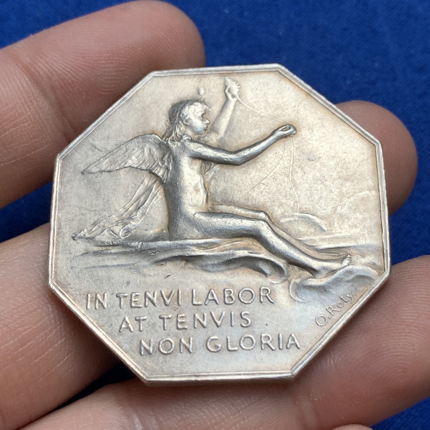 《竞宝斋》第179场-周日，周一2场 (全场包邮) 法国八角银质代币 里昂商会 35.4g，41.6mm，丰饶角边铭，大块头，名家罗蒂作品 天使精美