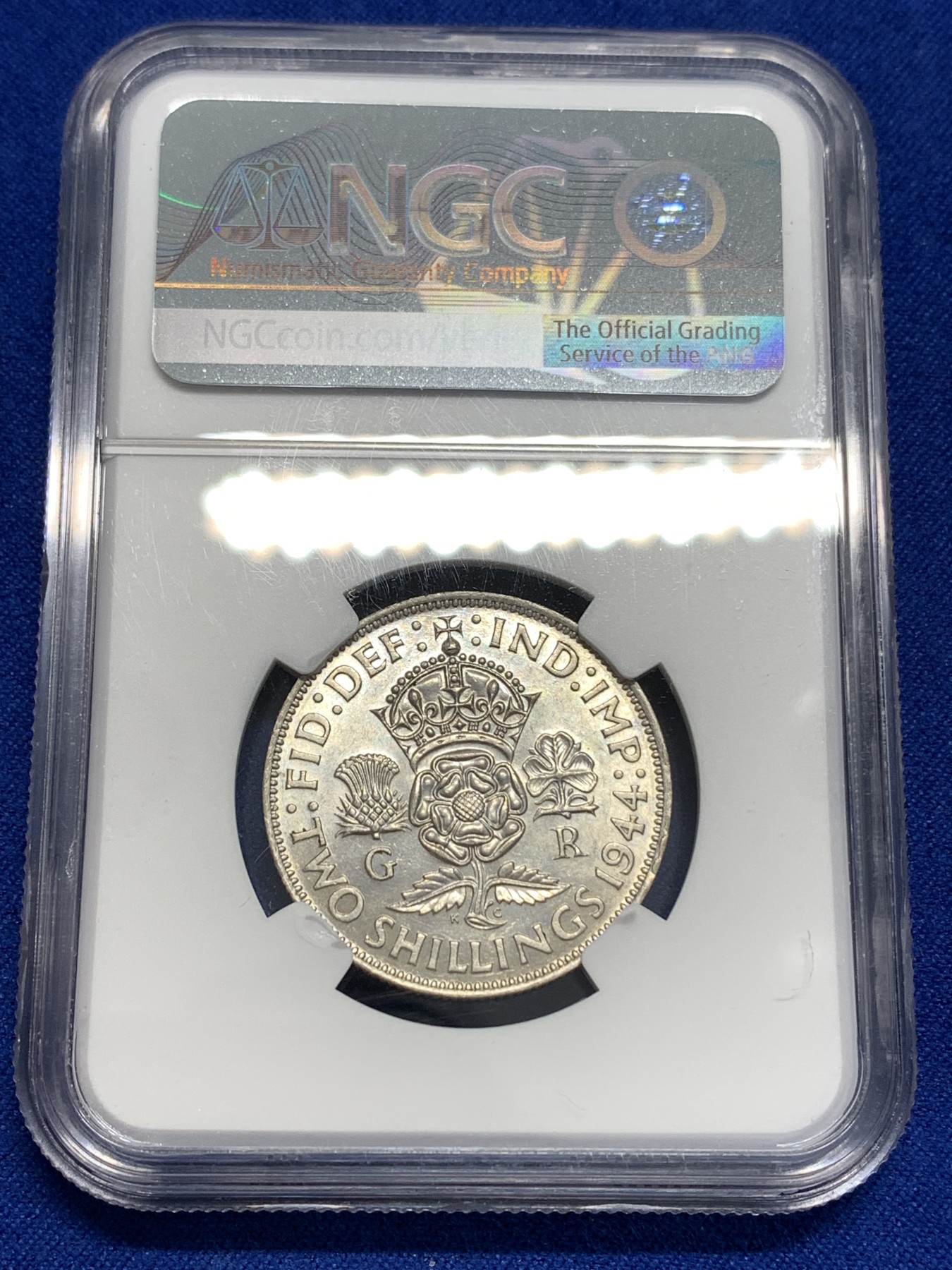 《竞宝斋》第179场-周日，周一2场 (全场包邮) NGC-AU55 英国1944年 乔六2先令银币 原光好品