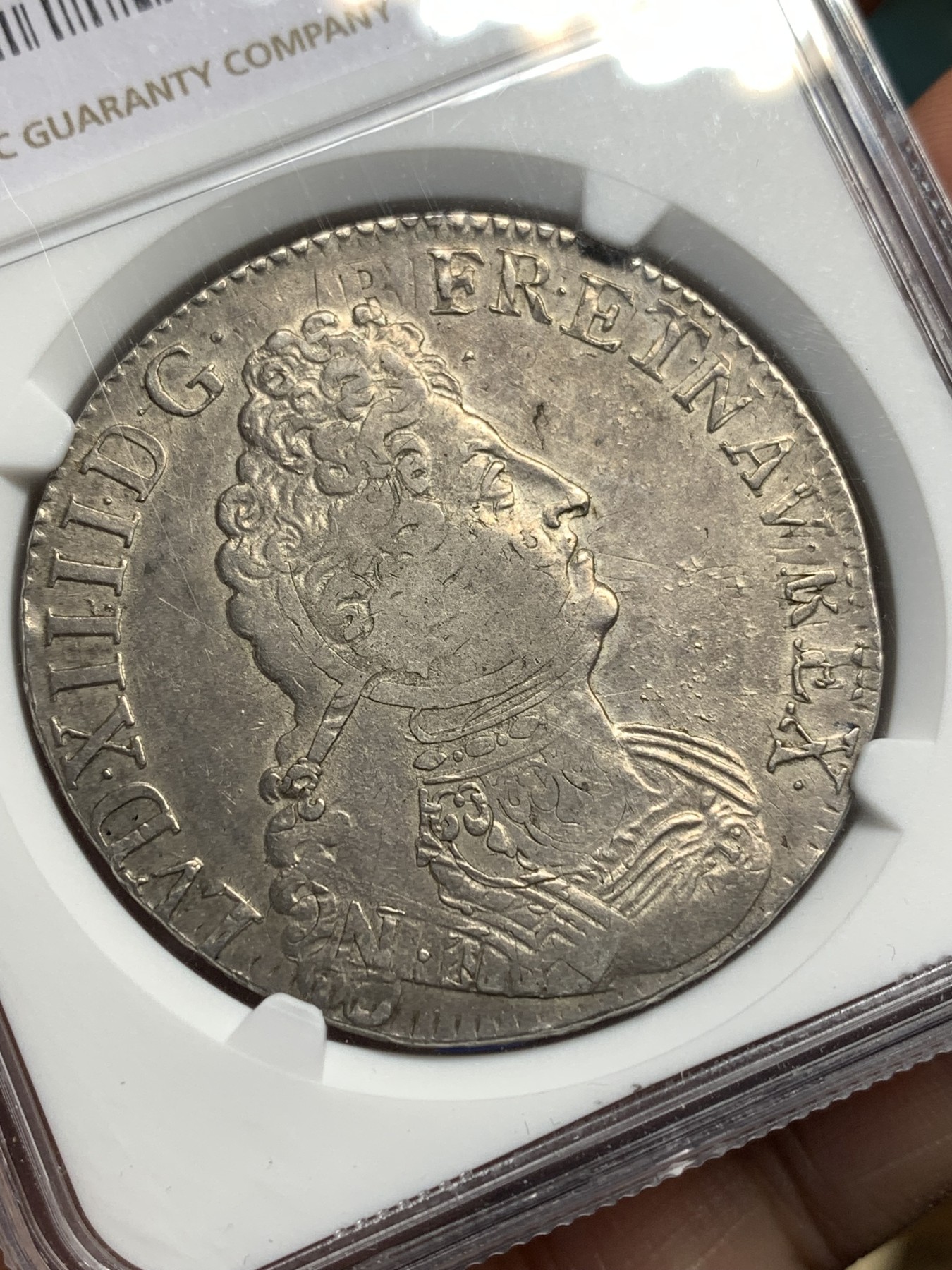 《竞宝斋》第179场-周日，周一2场 (全场包邮) NGC AU53 1704 法国太阳王路易十四1埃居大银币，更高分仅有5枚