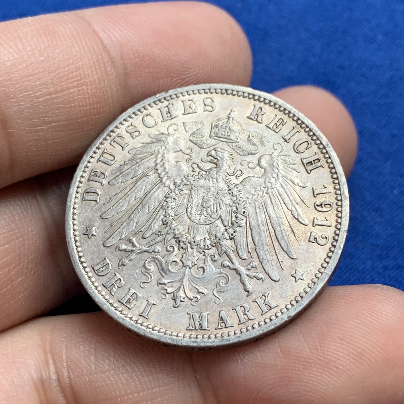 《竞宝斋》第179场-周日，周一2场 (全场包邮) 德国 1912年 德意志帝国威廉二世3马克银币 淡彩包浆