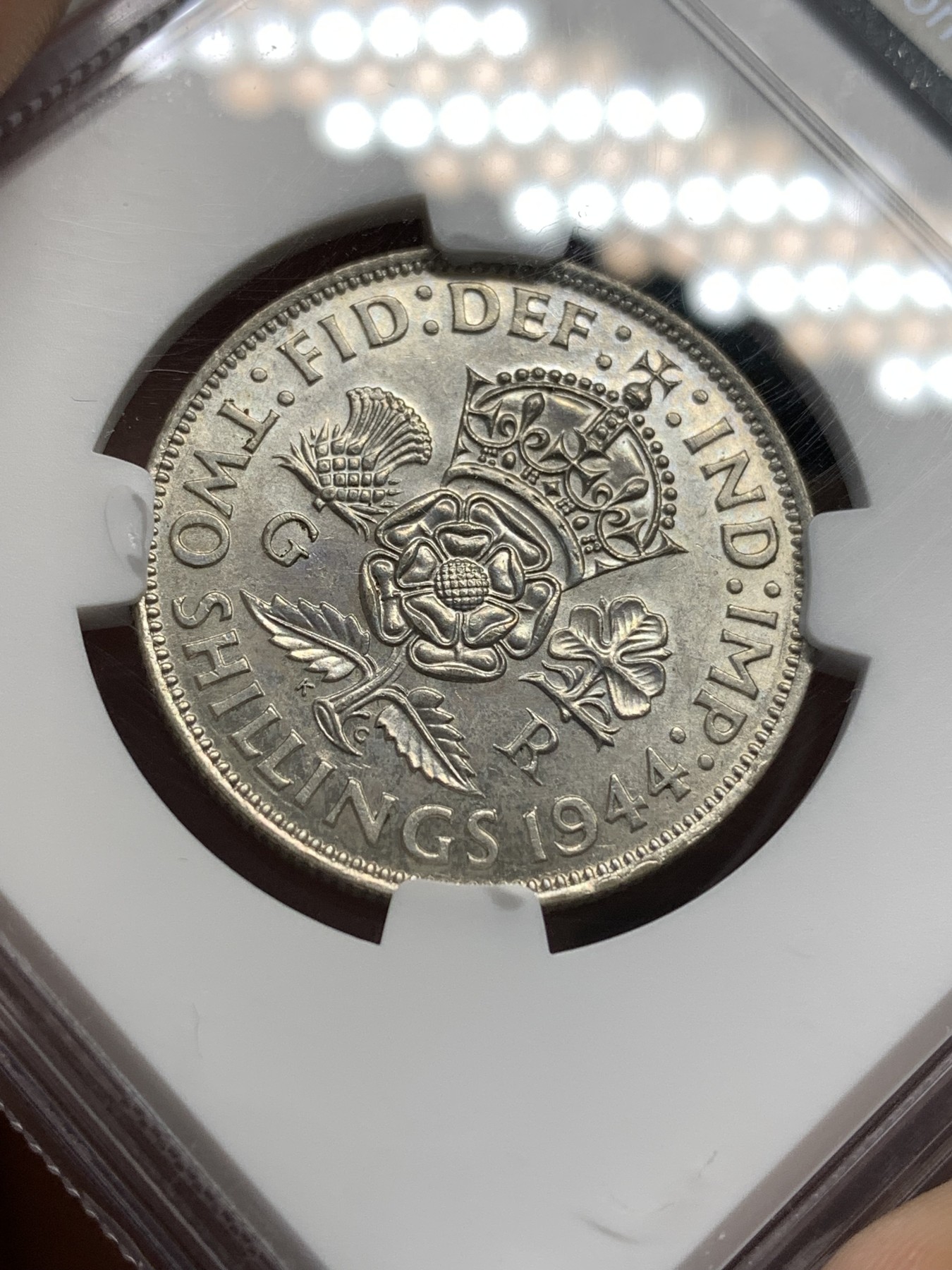 《竞宝斋》第179场-周日，周一2场 (全场包邮) NGC-AU55 英国1944年 乔六2先令银币 原光好品