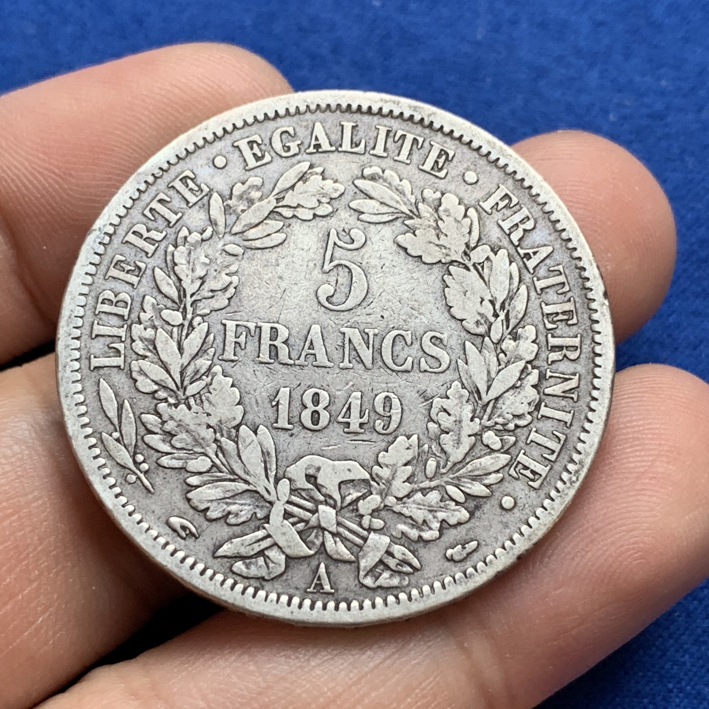 《竞宝斋》第179场-周日，周一2场 (全场包邮) 法国1849年谷物女神5法郎大银币 原味包浆