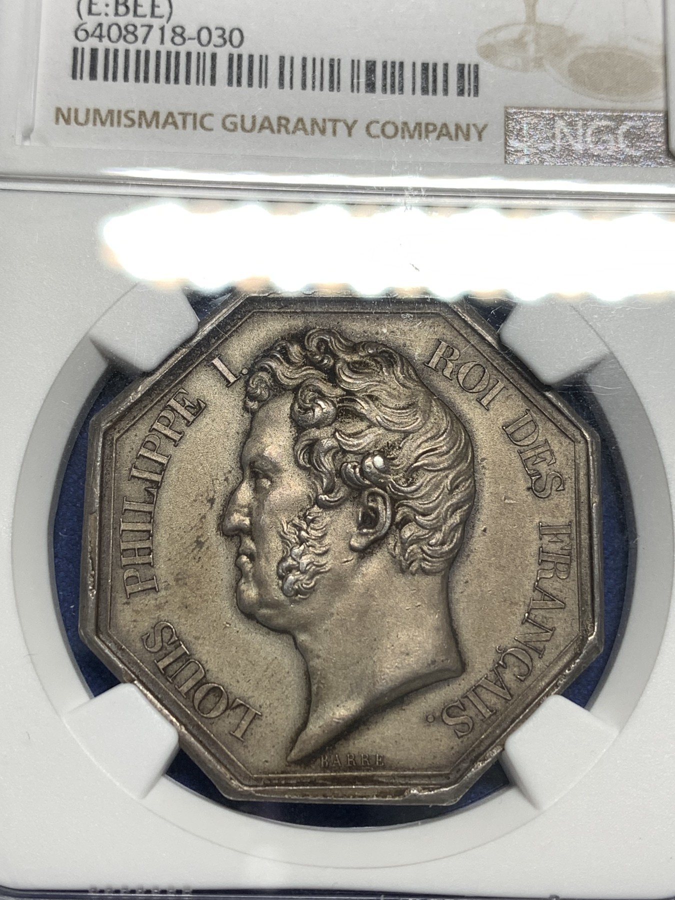 《竞宝斋》第179场-周日，周一2场 (全场包邮) NGC MS63 法国八角银质代币，1832年菲利普巴黎股票经纪人，审慎之神普鲁登斯于巴黎证交所前