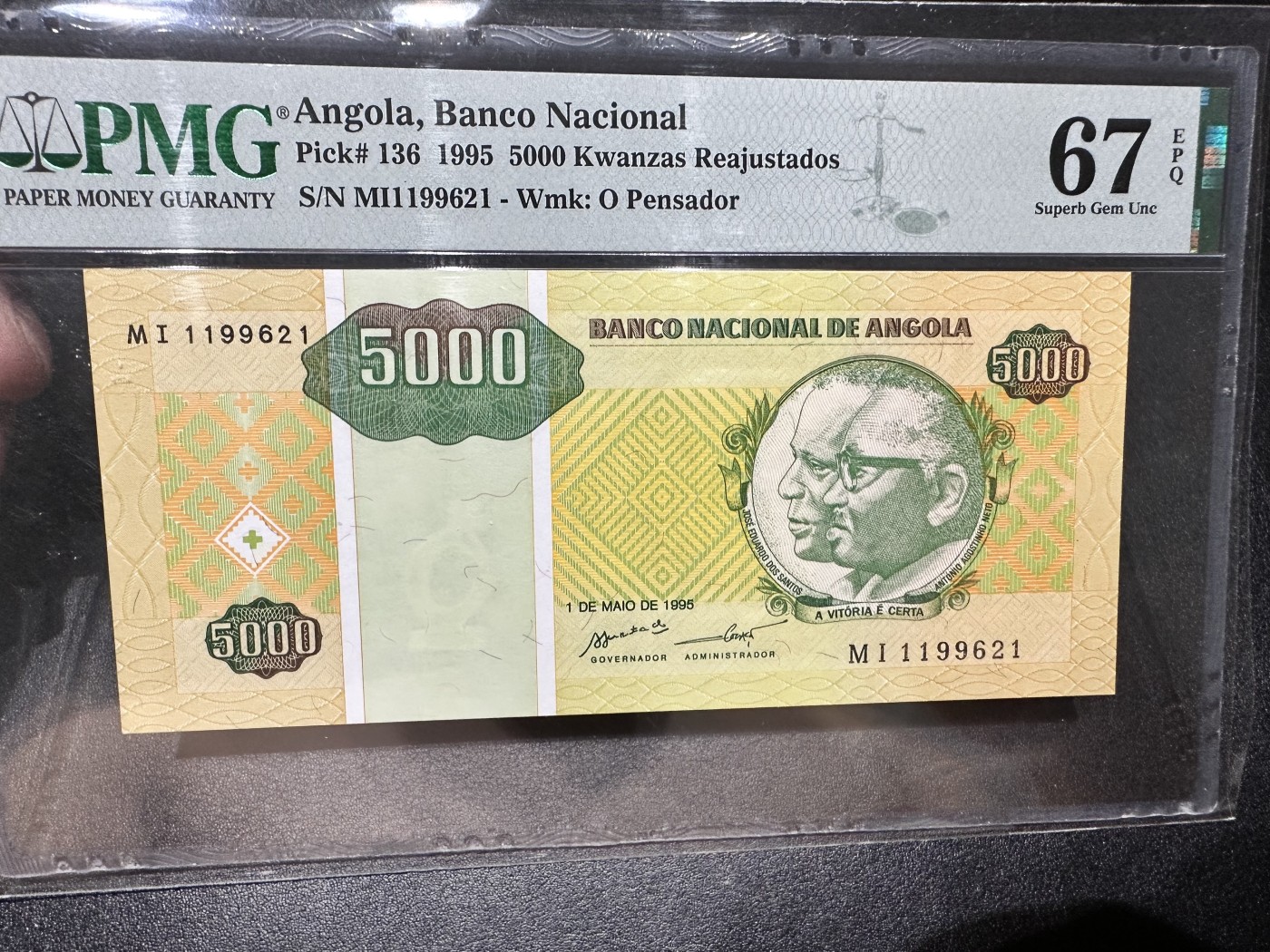 《外钞收藏家》第二百八十六期（连拍第三场） 1995年安哥拉5000 PMG67无47