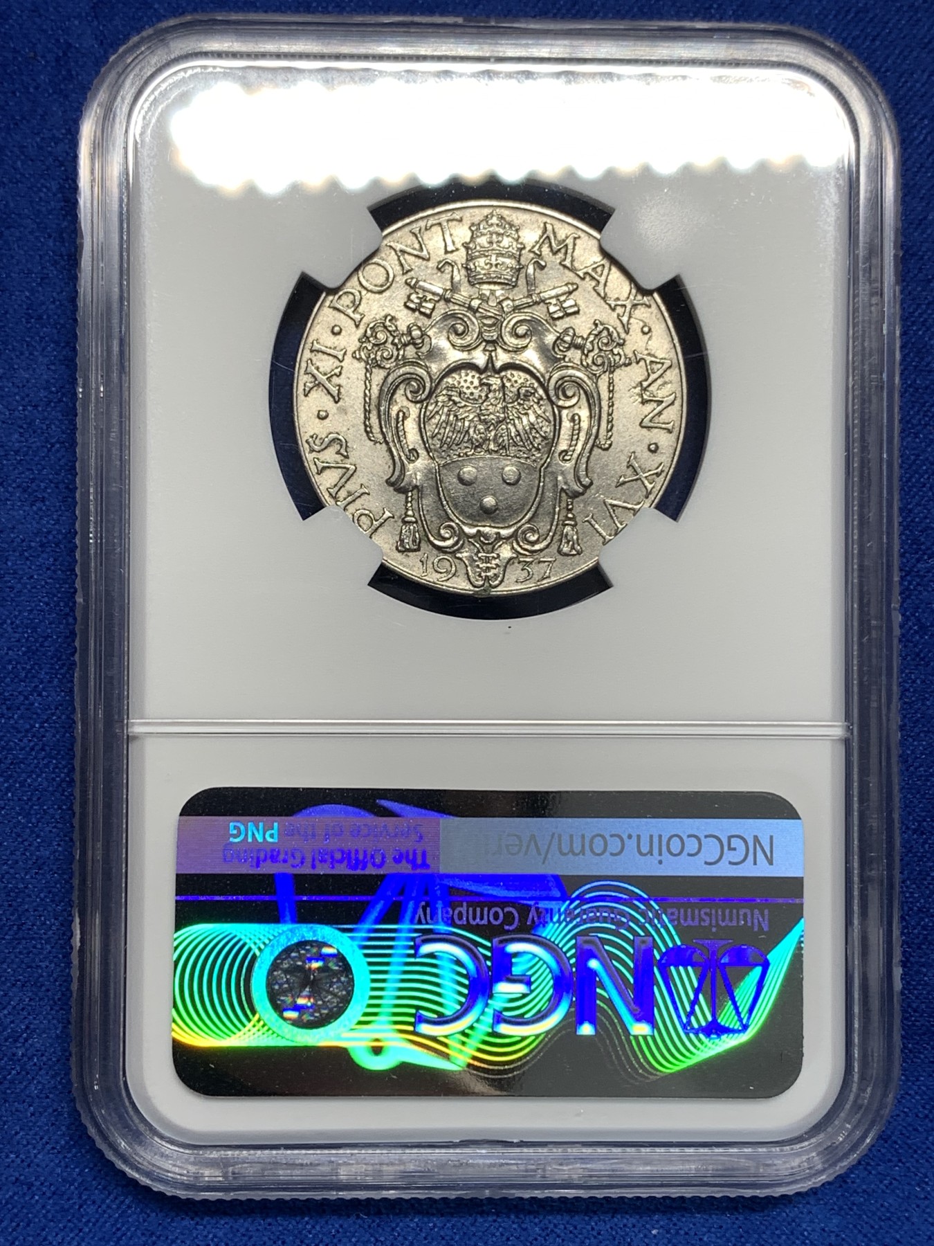 《竞宝斋》第179场-周日，周一2场 (全场包邮) NGC MS62 梵蒂冈 1937年 扛羊2里拉 经典设计 细节好