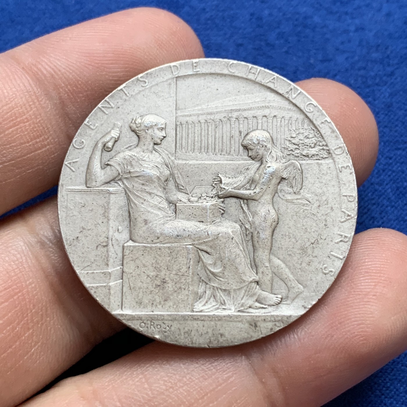 《竞宝斋》第179场-周日，周一2场 (全场包邮) 法国1898年罗蒂作品股票证券交易所银章（银的少见） 36.8mm 21.7g 带银标