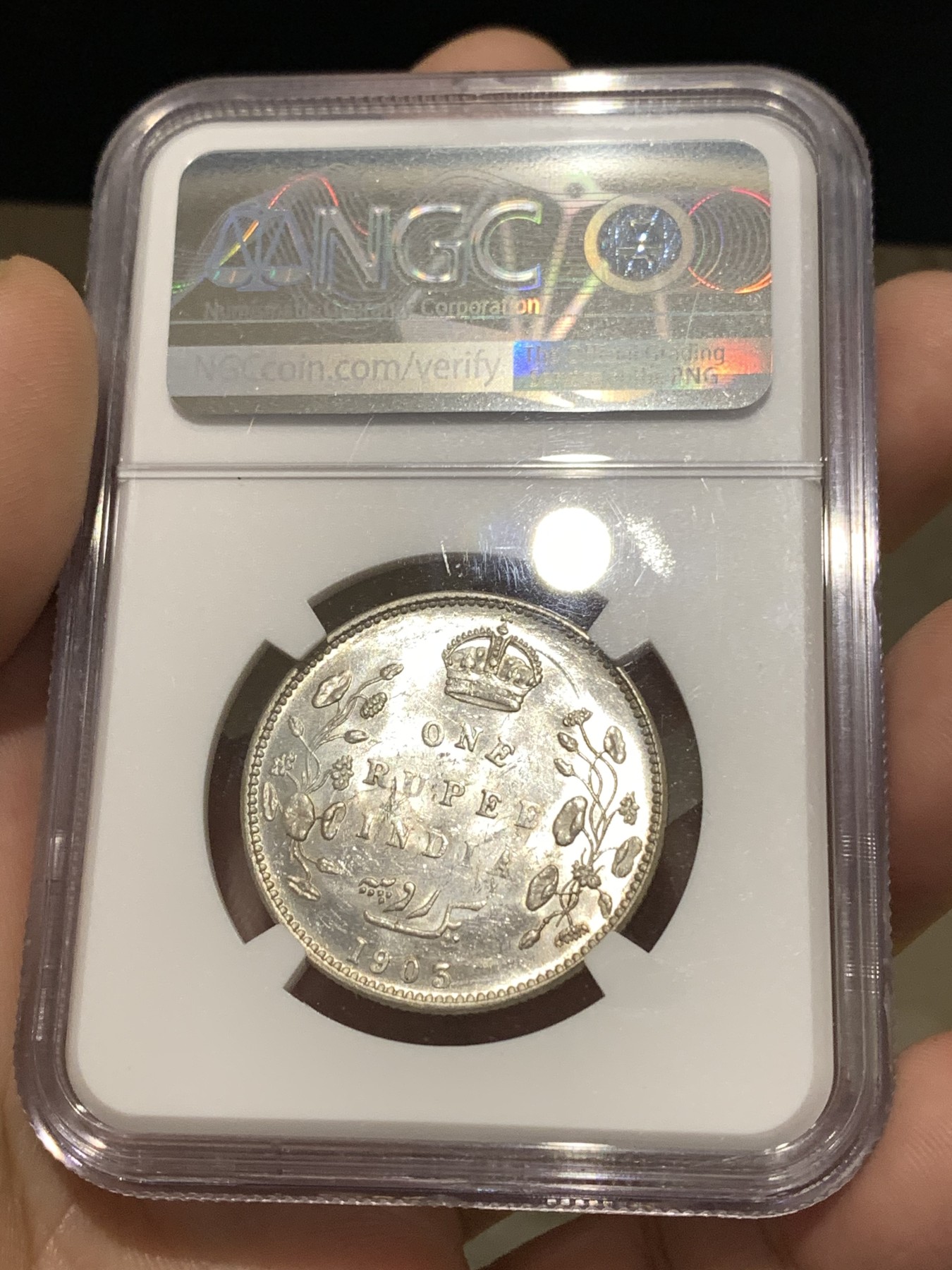 《竞宝斋》第179场-周日，周一2场 (全场包邮) NGC MS63 英属印度1903年B版爱七1卢比银币 上涨品种