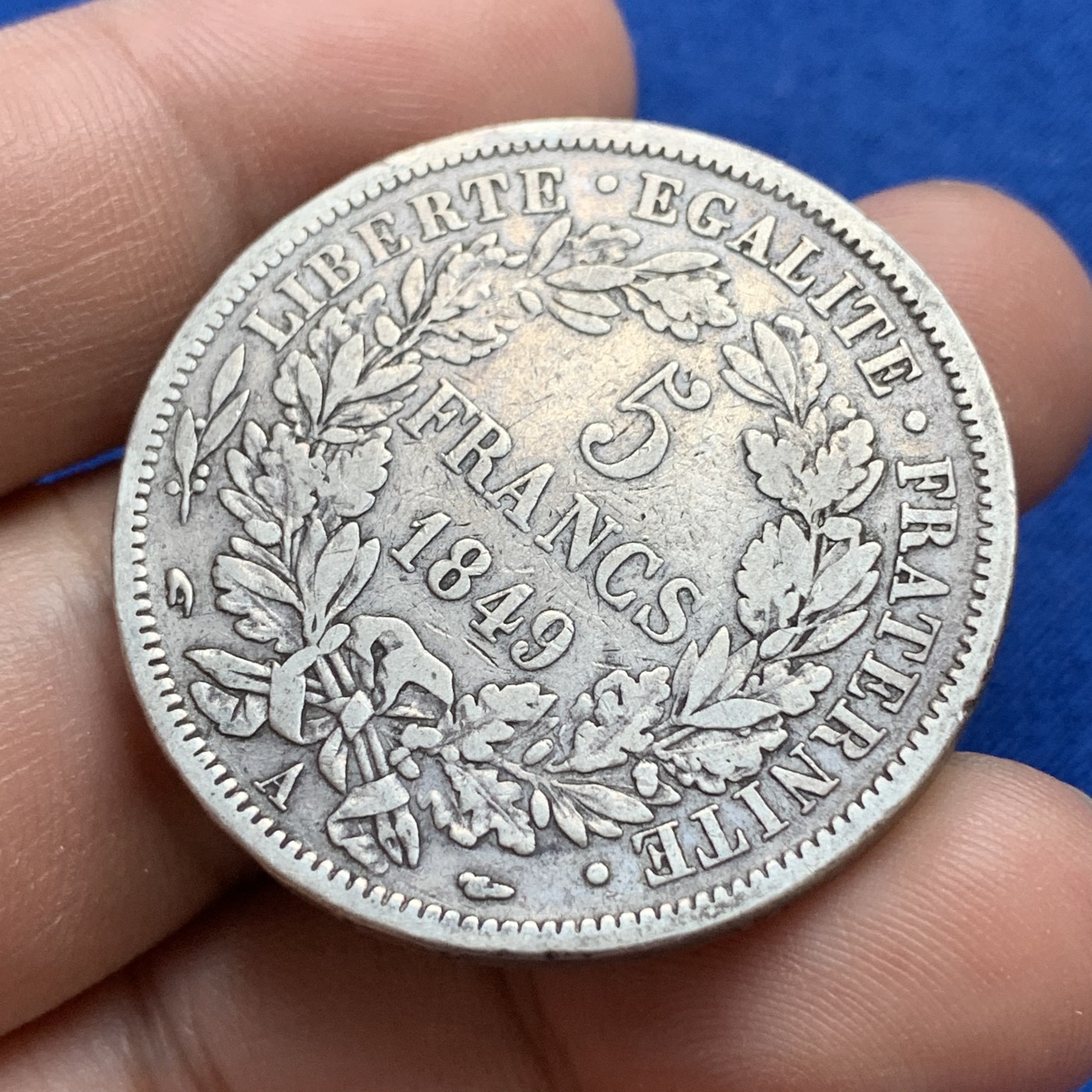 《竞宝斋》第179场-周日，周一2场 (全场包邮) 法国1849年谷物女神5法郎大银币 原味包浆