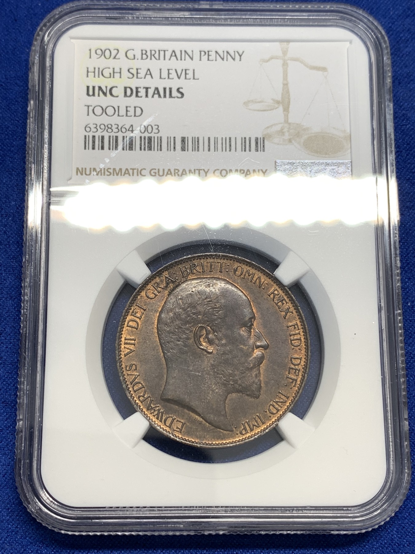 《竞宝斋》第179场-周日，周一2场 (全场包邮) NGC-UNCD 英国1902年爱七便士 少见高海版 好细节 RB的包浆