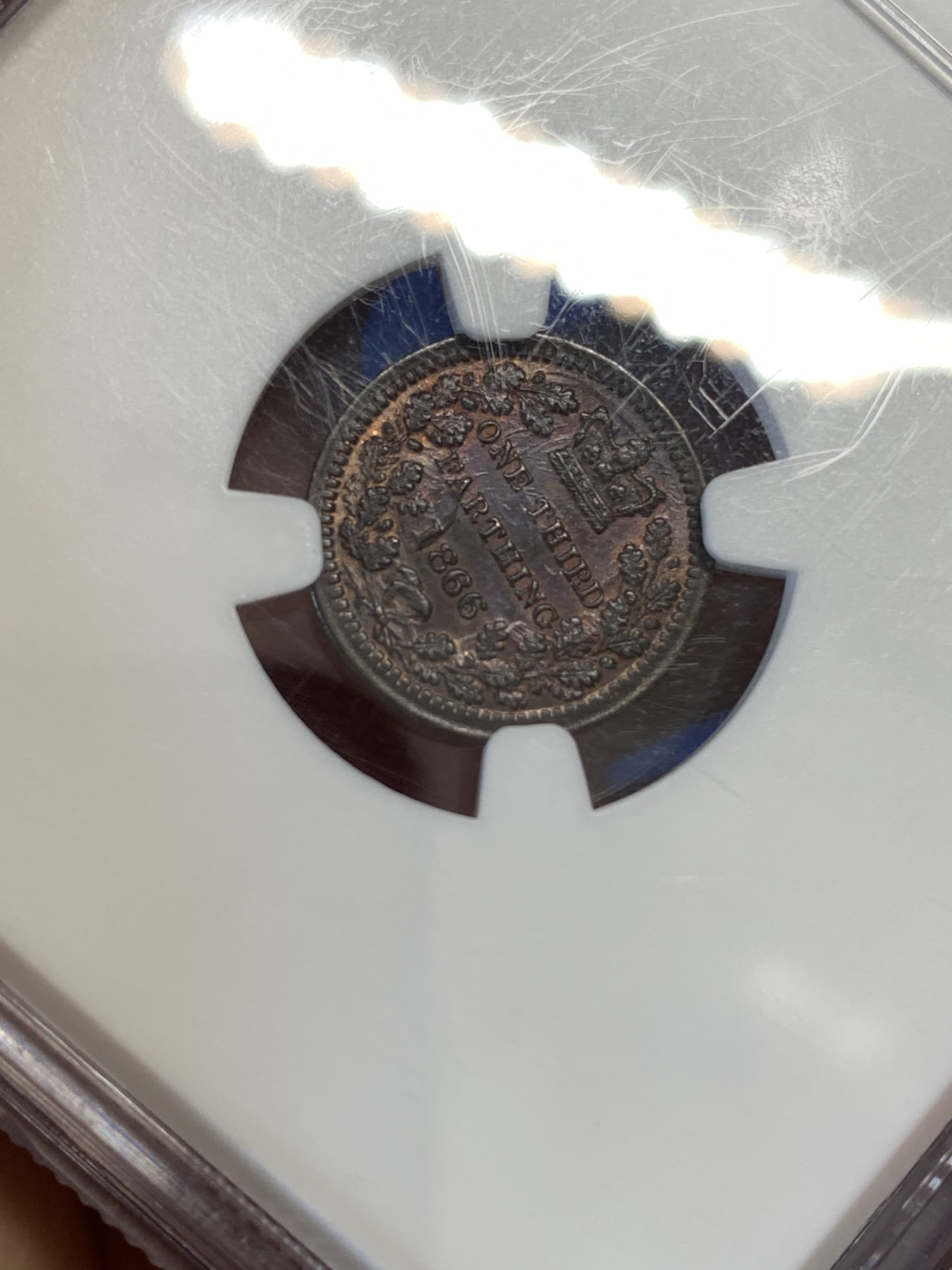 《竞宝斋》第179场-周日，周一2场 (全场包邮) NGC MS63BN 英国1866维多利亚1/3法新铜币 书价高