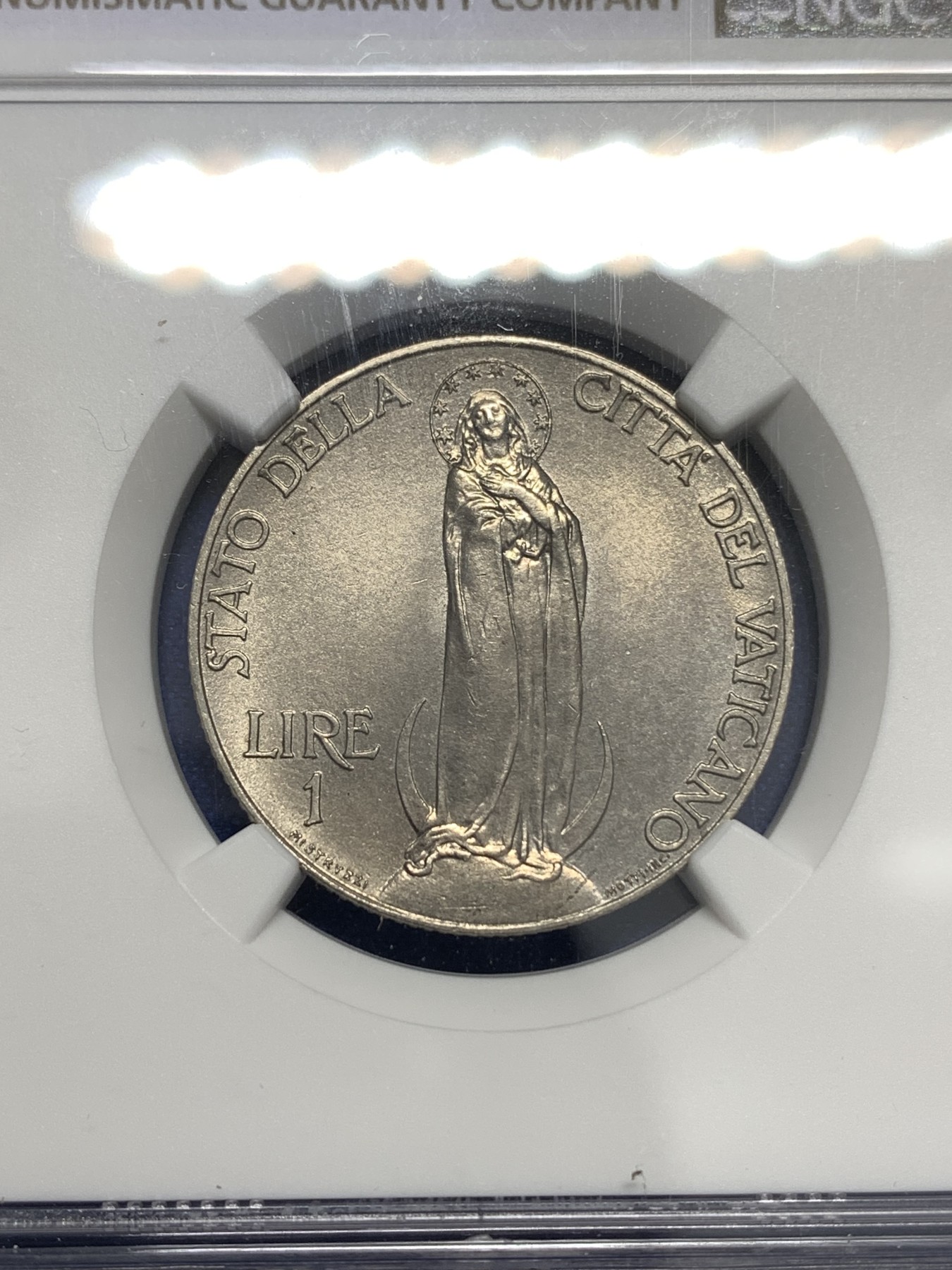 《竞宝斋》第179场-周日，周一2场 (全场包邮) NGC MS64 梵蒂冈 1930年 圣母像1里拉  意式美学典范