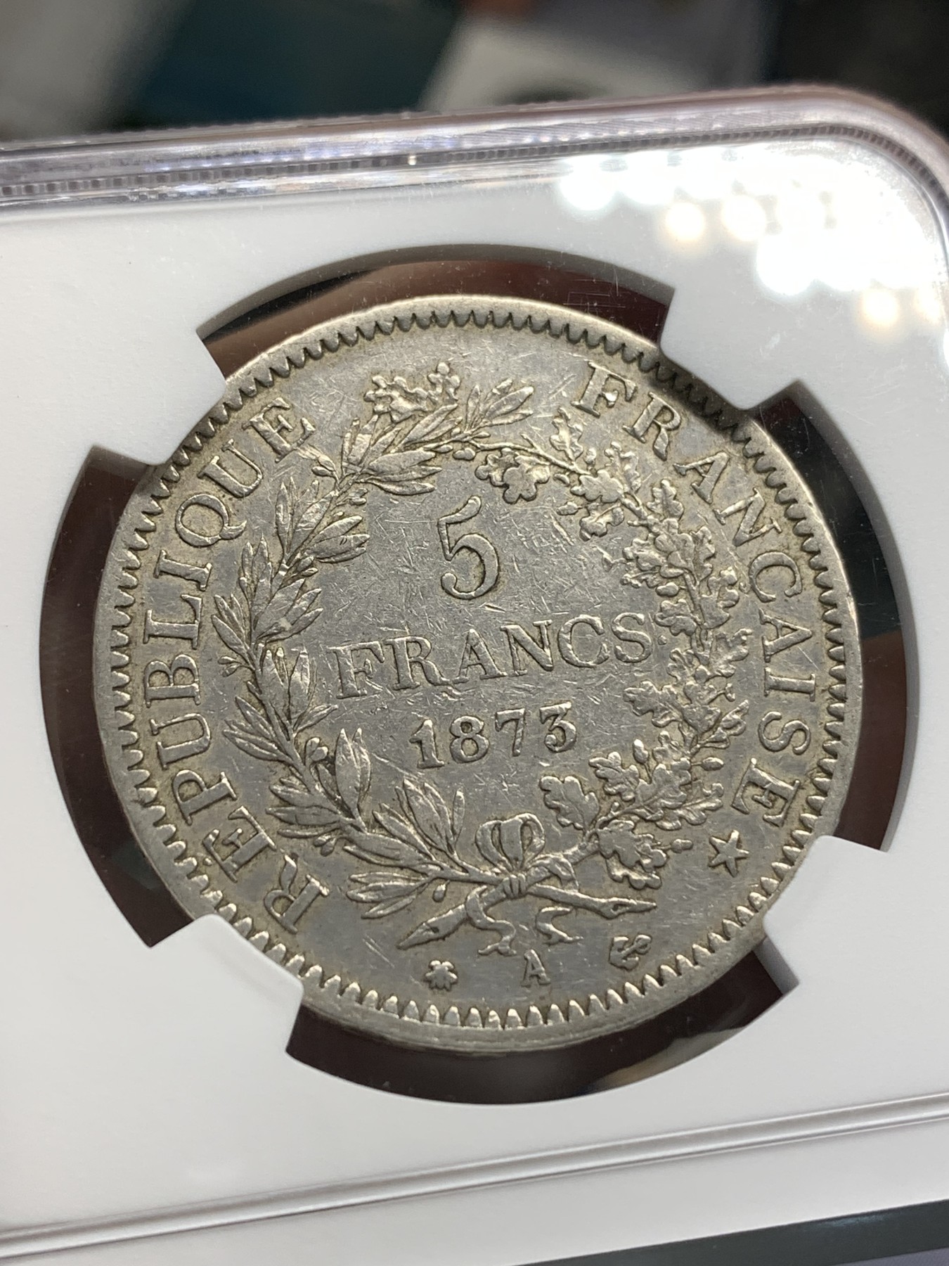 《竞宝斋》第179场-周日，周一2场 (全场包邮) NGC XF 法国 1873年 大力神 5法郎银币