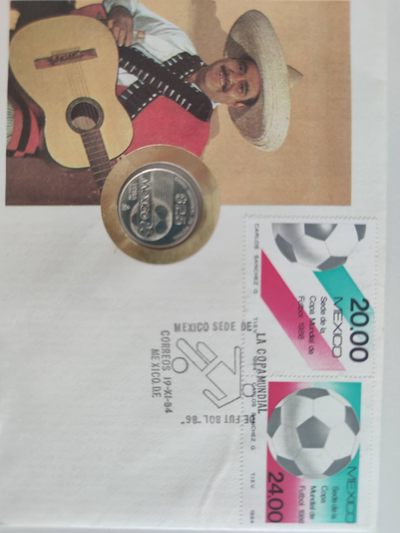 邮币封第四场 1985年墨西哥世界杯25比索银币邮币封