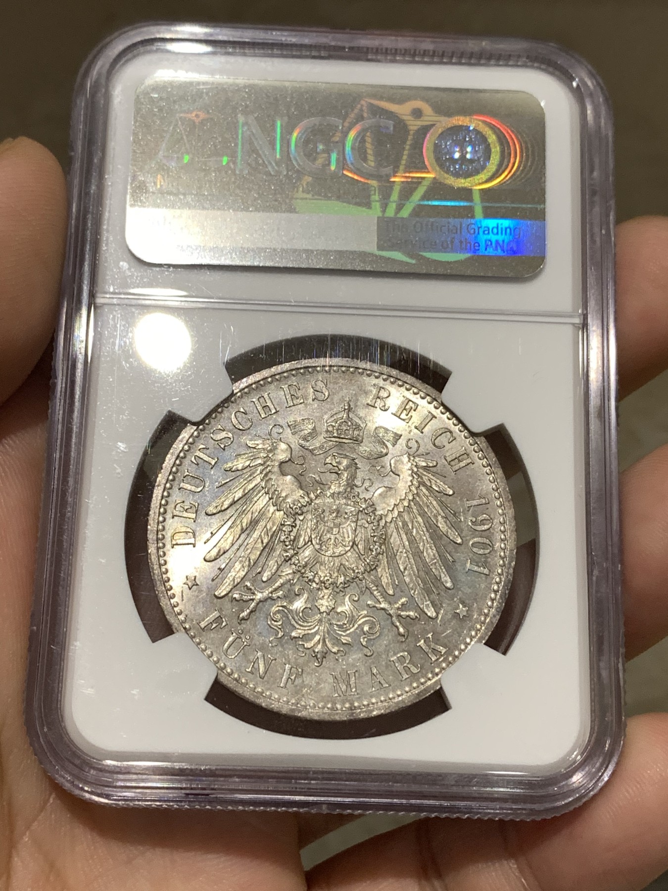 《竞宝斋》第179场-周日，周一2场 (全场包邮) NGC MS63 德国普鲁士1901年 军装两百周年纪念 5马克大银币