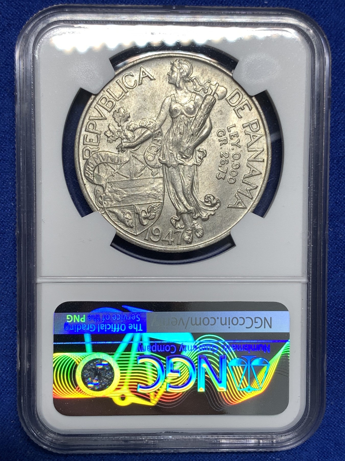 《竞宝斋》第179场-周日，周一2场 (全场包邮) NGC MS63 巴拿马1947年 牛仔美女 1巴尔波阿 大银币 淡彩包浆 上涨系列