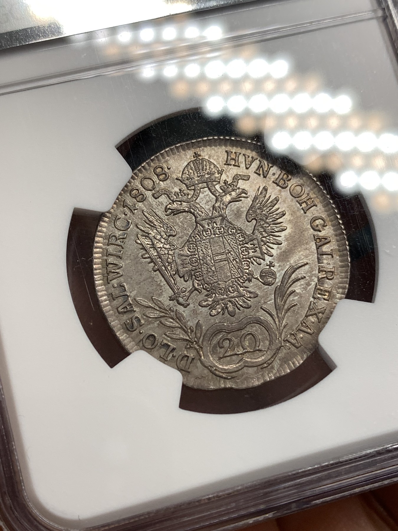 《竞宝斋》第179场-周日，周一2场 (全场包邮) NGC AU58 奥地利帝国1808年弗兰茨一世20克鲁泽银币