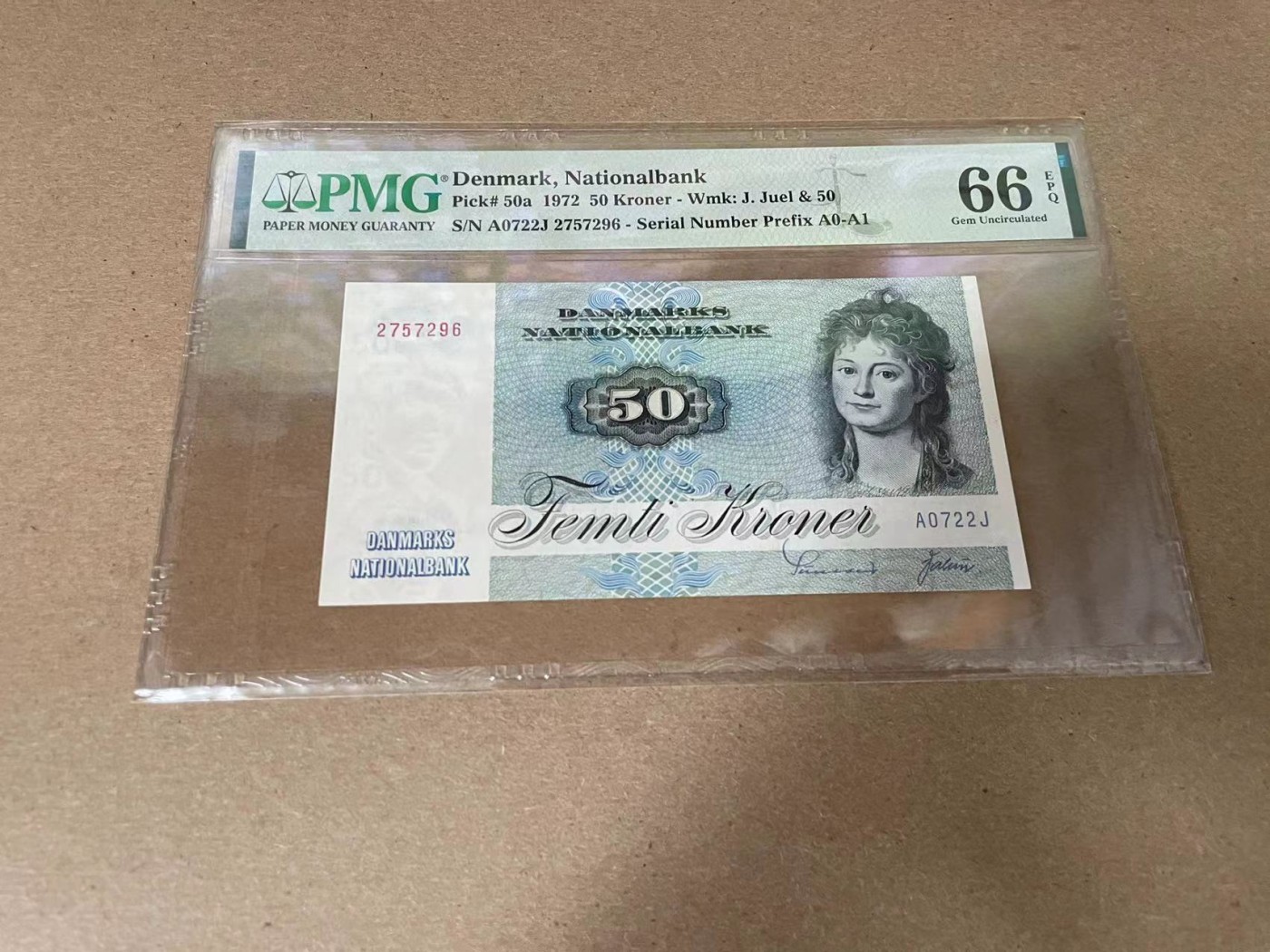 【Blue Auction】✨世界纸币精拍第341期——周日畅拍场 【初版A0】丹麦 1972年50克朗 PMG66EPQ 
