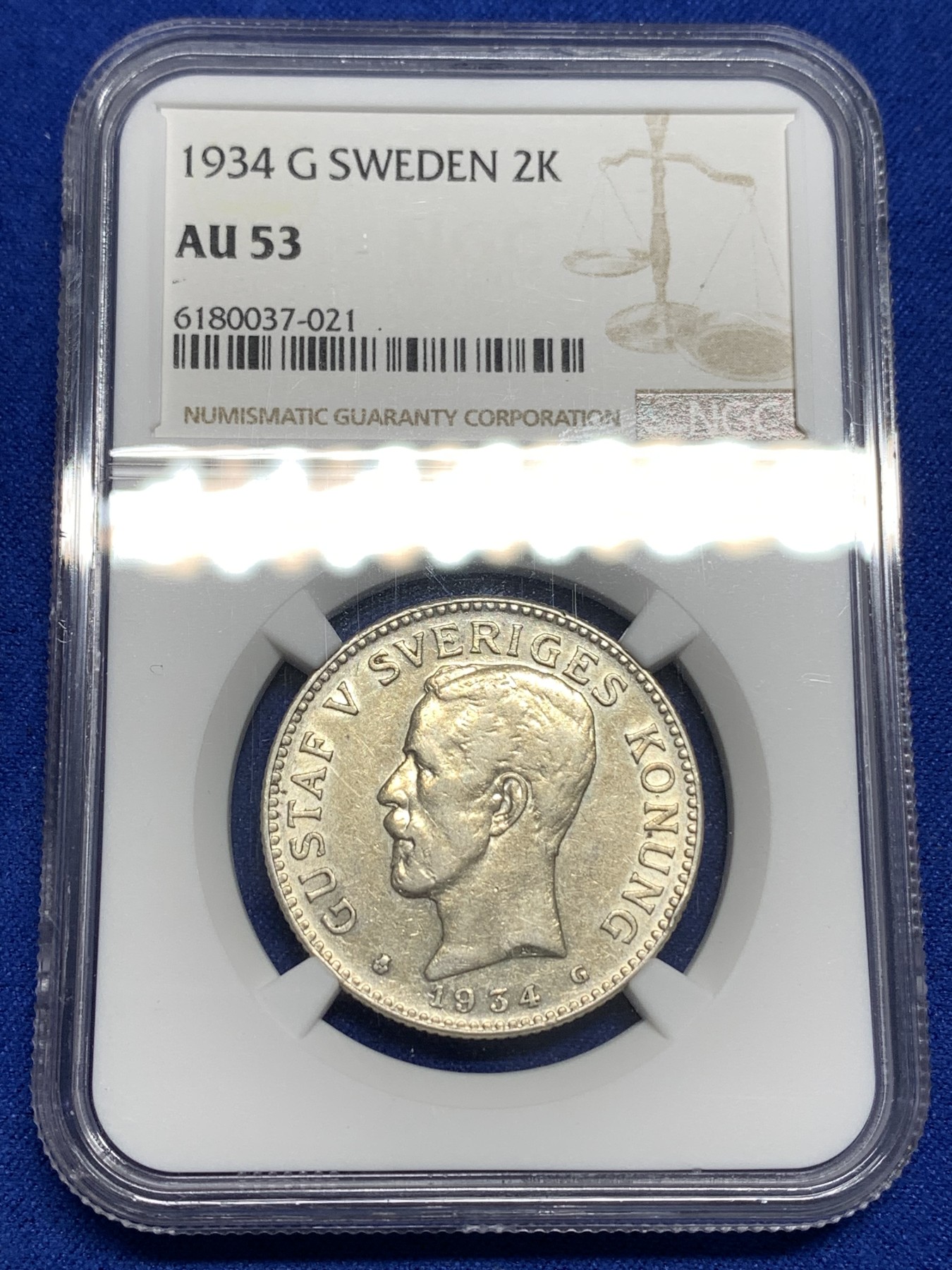 《竞宝斋》第179场-周日，周一2场 (全场包邮) NGC AU53 瑞典 1934  2克朗银币