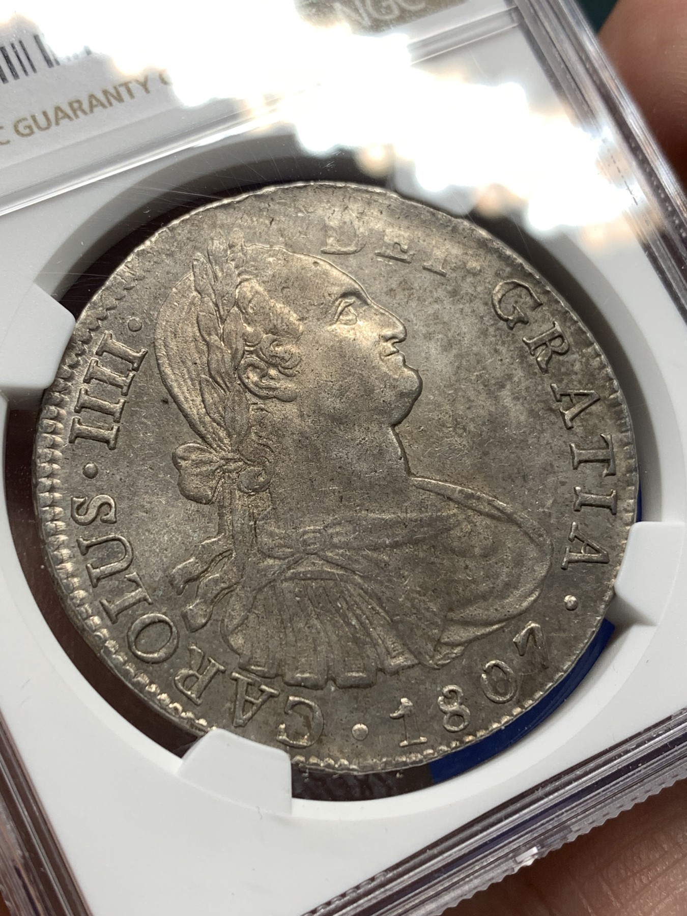 《竞宝斋》第179场-周日，周一2场 (全场包邮) NGC AU58 墨西哥 1807年 卡四 双柱大银币 深打 底光好