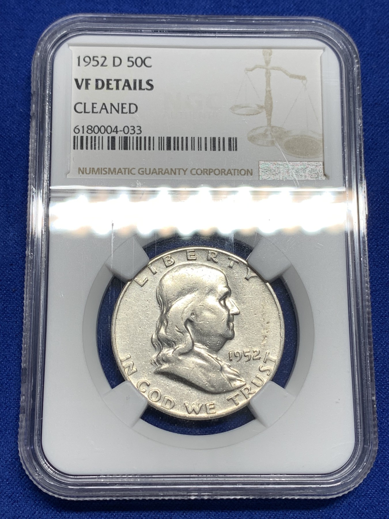 《竞宝斋》第179场-周日，周一2场 (全场包邮) NGC VF 美国 1952年 富兰克林 50分银币