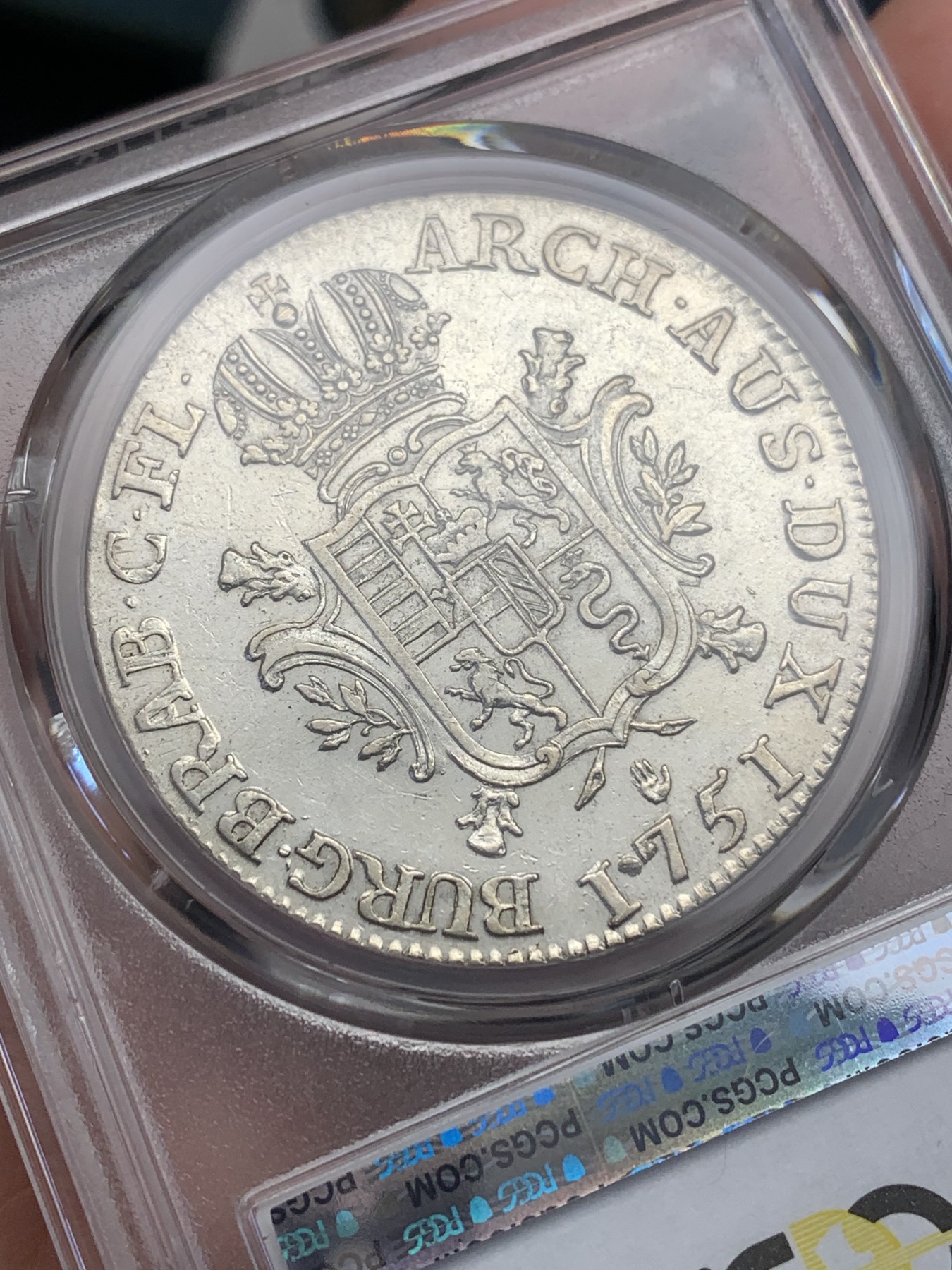 《竞宝斋》第179场-周日，周一2场 (全场包邮) PCGS AU50 1751奥属尼德兰大奶妈杜卡特银币，PCGS唯一冠军，比利时安特卫普厂生产，33.2克比普通泰勒重不少