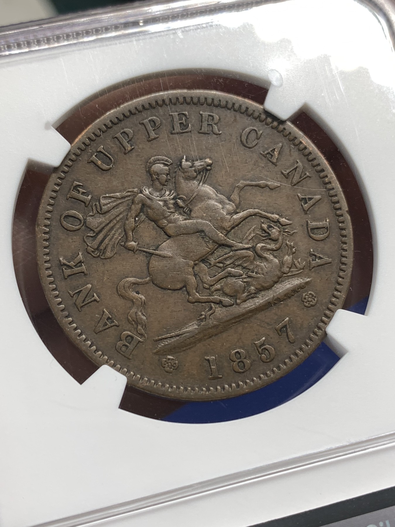 《竞宝斋》第179场-周日，周一2场 (全场包邮) NGC AU53BN 加拿大 1857年 马剑1便士大铜币 少见大规格代币