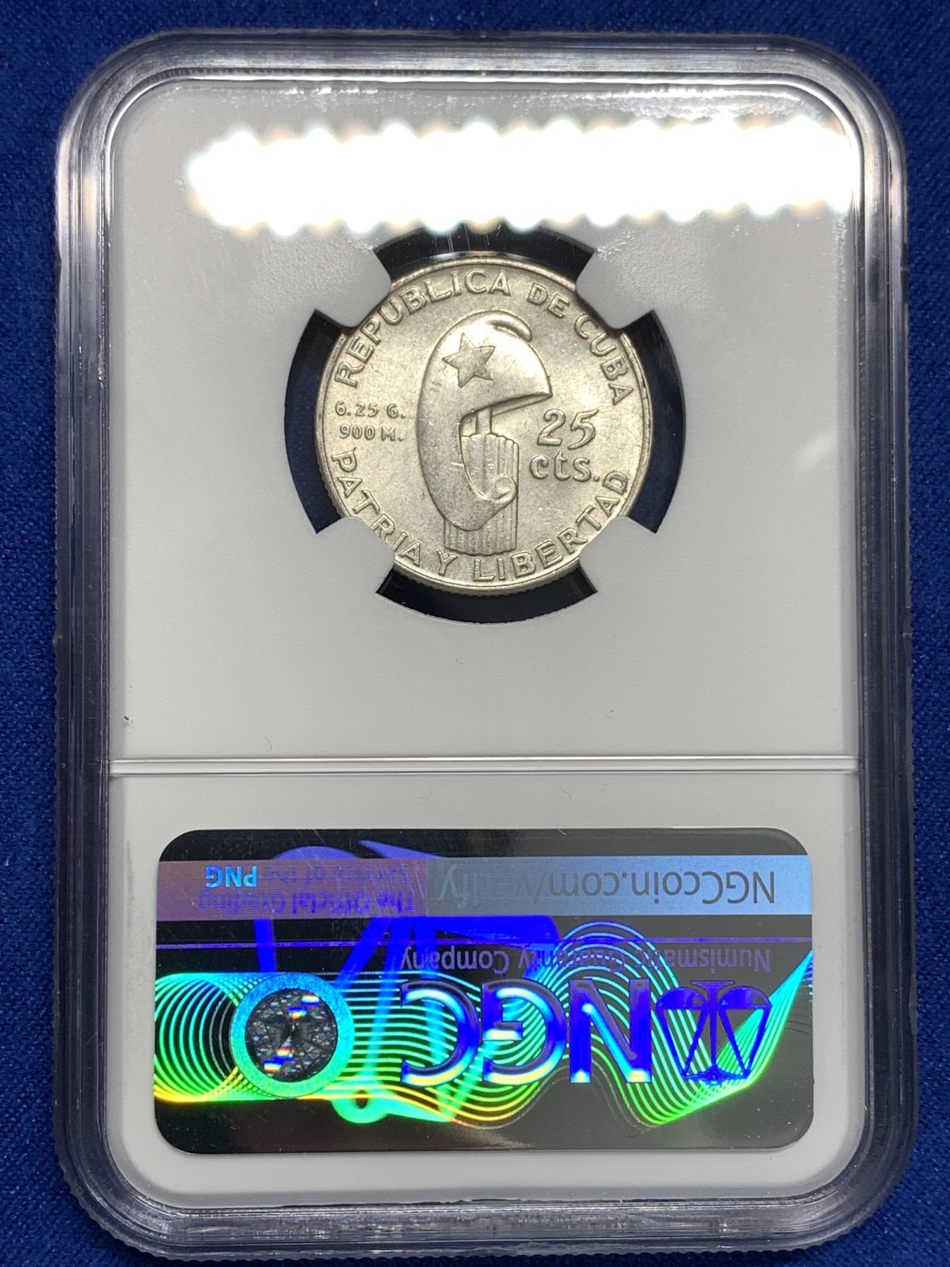 《竞宝斋》第179场-周日，周一2场 (全场包邮) NGC-MS63 古巴1953年 何塞马丁百年纪念 25分银币