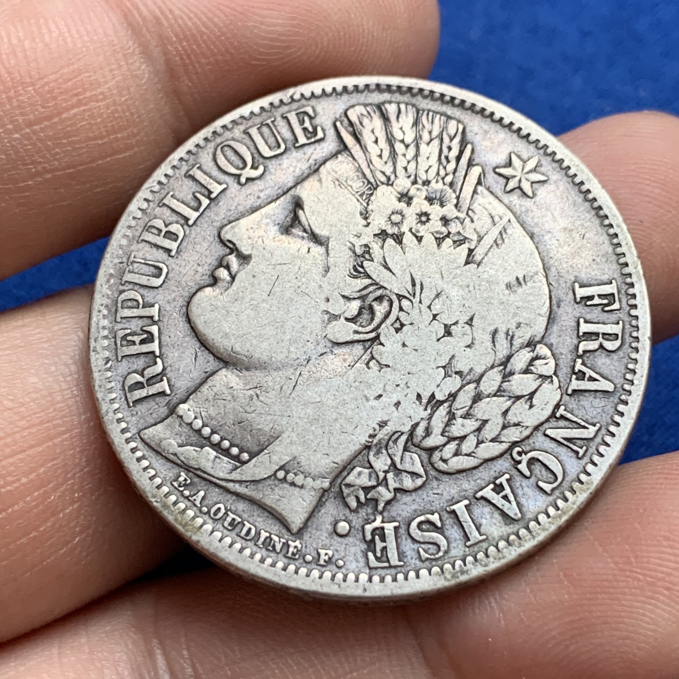 《竞宝斋》第179场-周日，周一2场 (全场包邮) 法国1849年谷物女神5法郎大银币 原味包浆