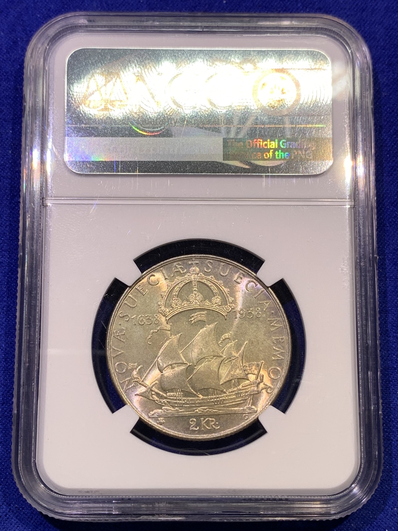 《竞宝斋》第179场-周日，周一2场 (全场包邮) NGC MS63 瑞典 1938年 2克朗银币
