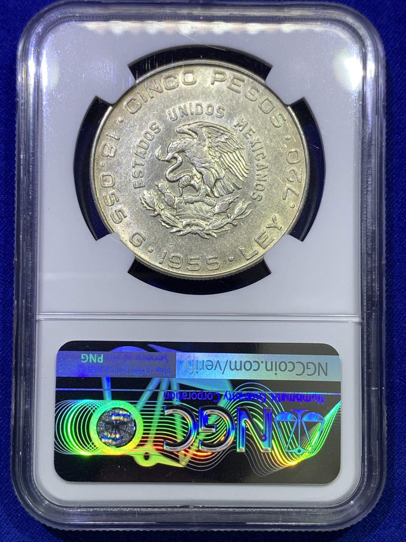 《竞宝斋》第179场-周日，周一2场 (全场包邮) NGC AU53 墨西哥 1955年 老人头 5比索 银币