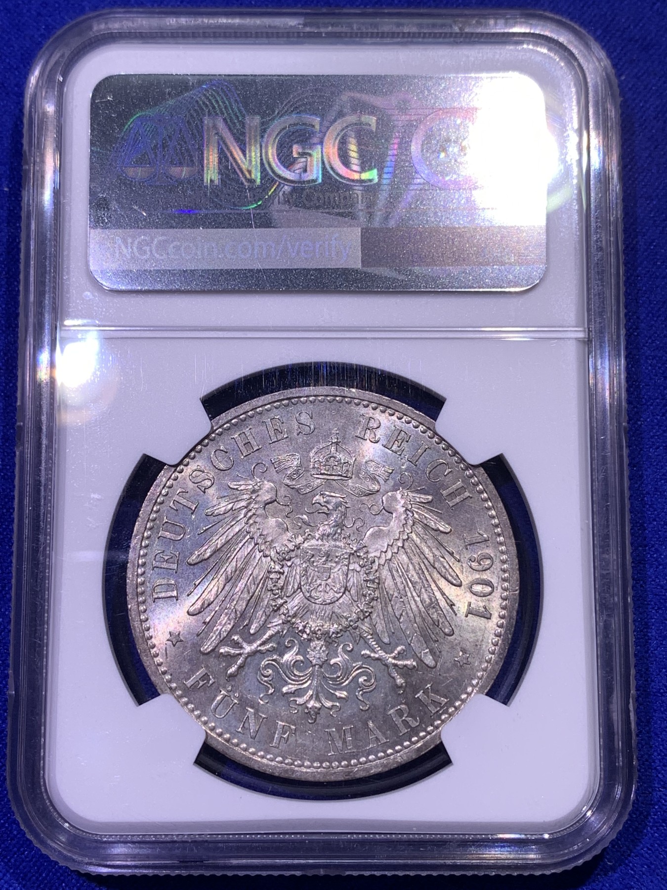 《竞宝斋》第179场-周日，周一2场 (全场包邮) NGC MS63 德国普鲁士1901年 军装两百周年纪念 5马克大银币