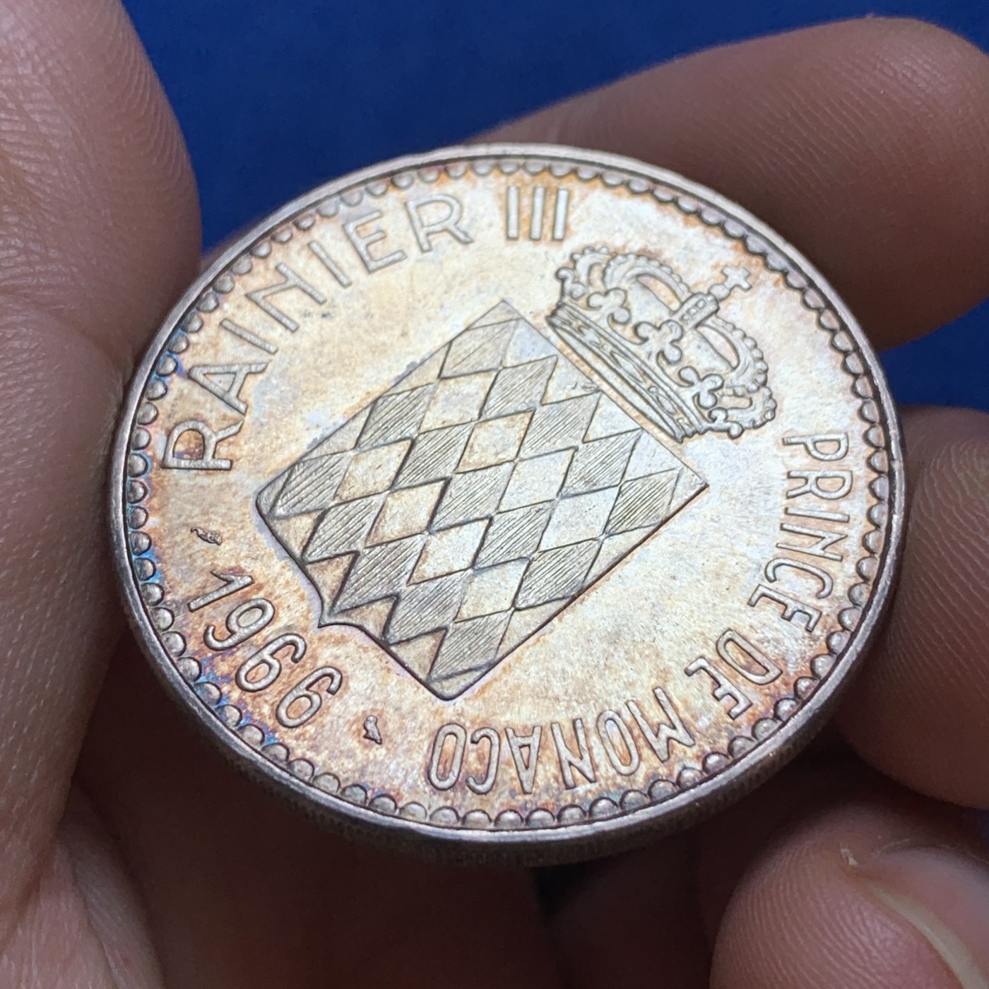 《竞宝斋》第179场-周日，周一2场 (全场包邮) 1966 摩纳哥查理登基110周年 10法郎银币