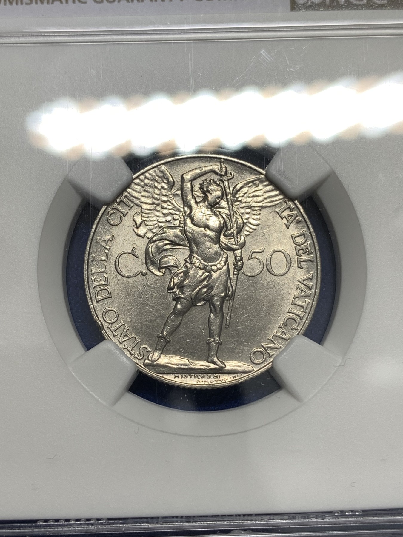 《竞宝斋》第179场-周日，周一2场 (全场包邮) NGC MS62 梵蒂冈 1936年  50分 战斗天使