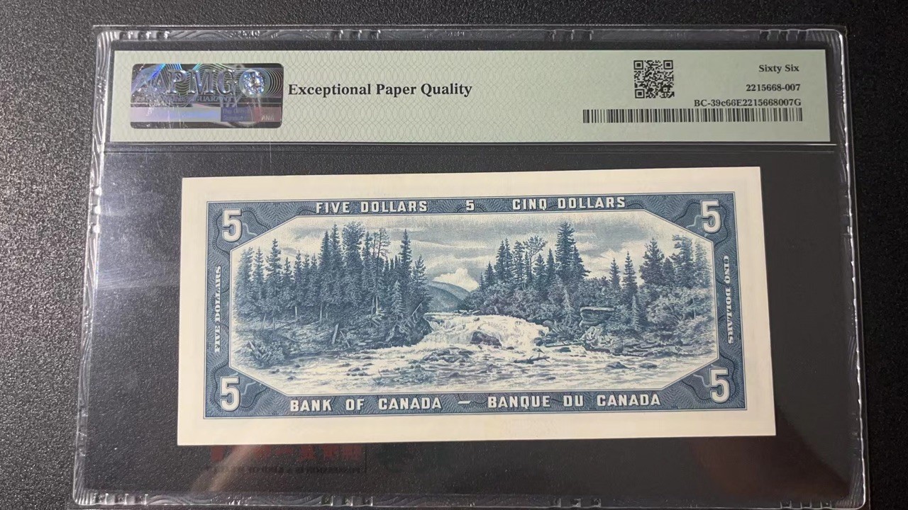 【Blue Auction】✨世界纸币精拍第341期——周日畅拍场 加拿大 1954年5元 女王 水獭瀑布 精美 PMG66EPQ 