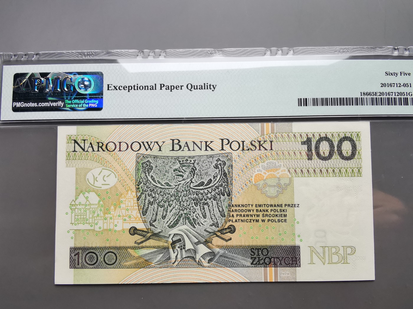《崇甫堂》-PMG评级波兰纸钞VII PMG-65 首发AA冠《国王与纹章系列》100兹罗提 P#186