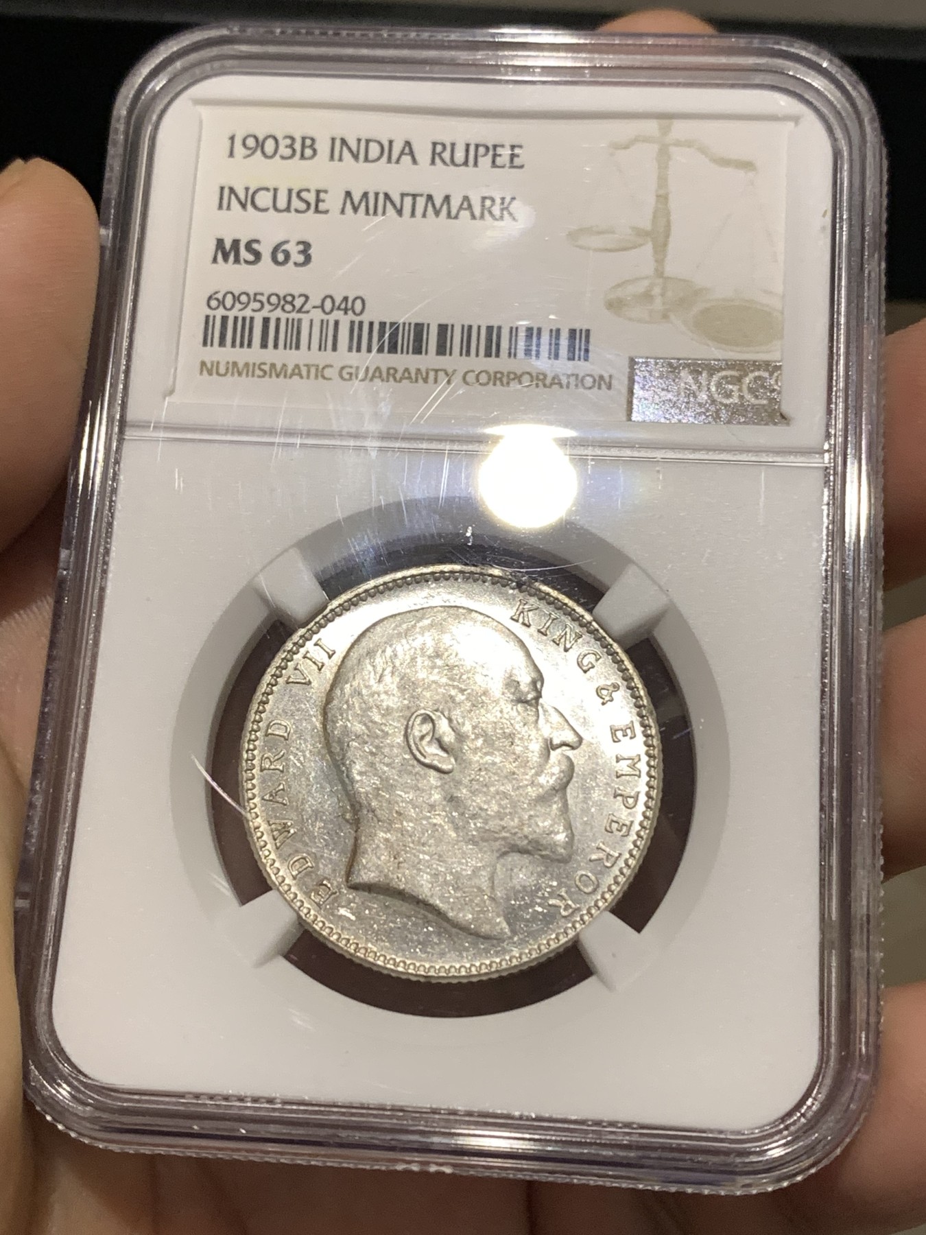 《竞宝斋》第179场-周日，周一2场 (全场包邮) NGC MS63 英属印度1903年B版爱七1卢比银币 上涨品种