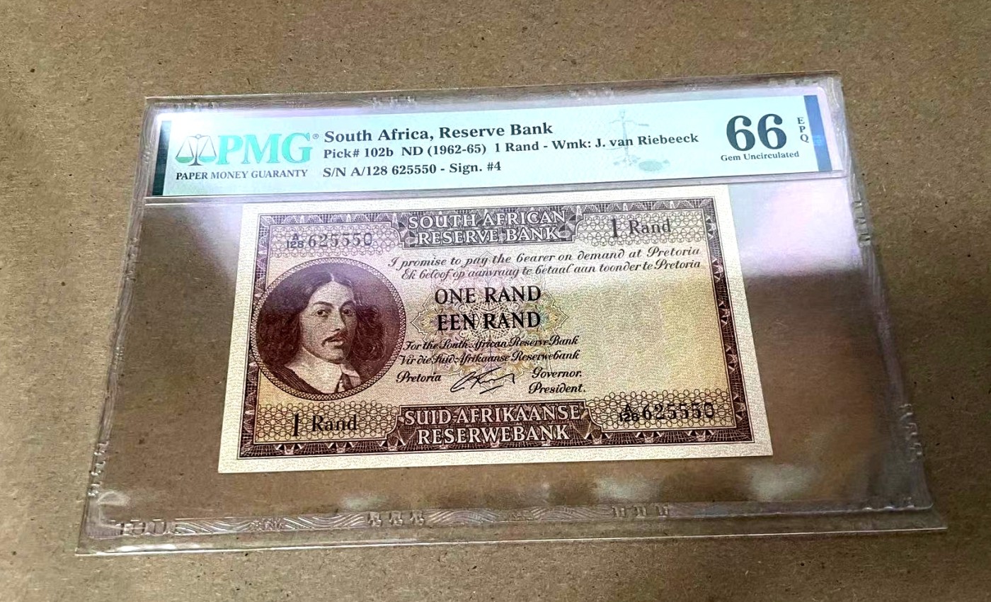 【Blue Auction】✨世界纸币精拍第341期——周日畅拍场 【无47】南非 1962-65年1兰特 PMG66EPQ 狮子 