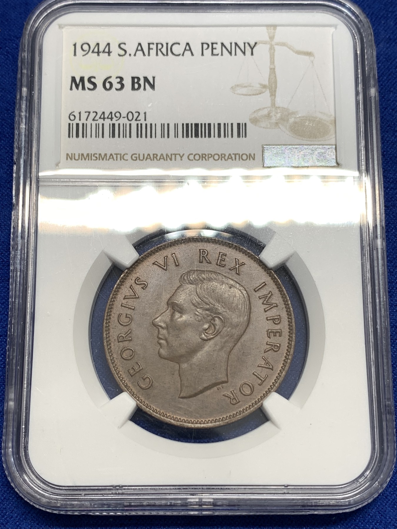 《竞宝斋》第179场-周日，周一2场 (全场包邮) NGC-MS63BN 1944年南非乔六1便士 光泽温润 帆船