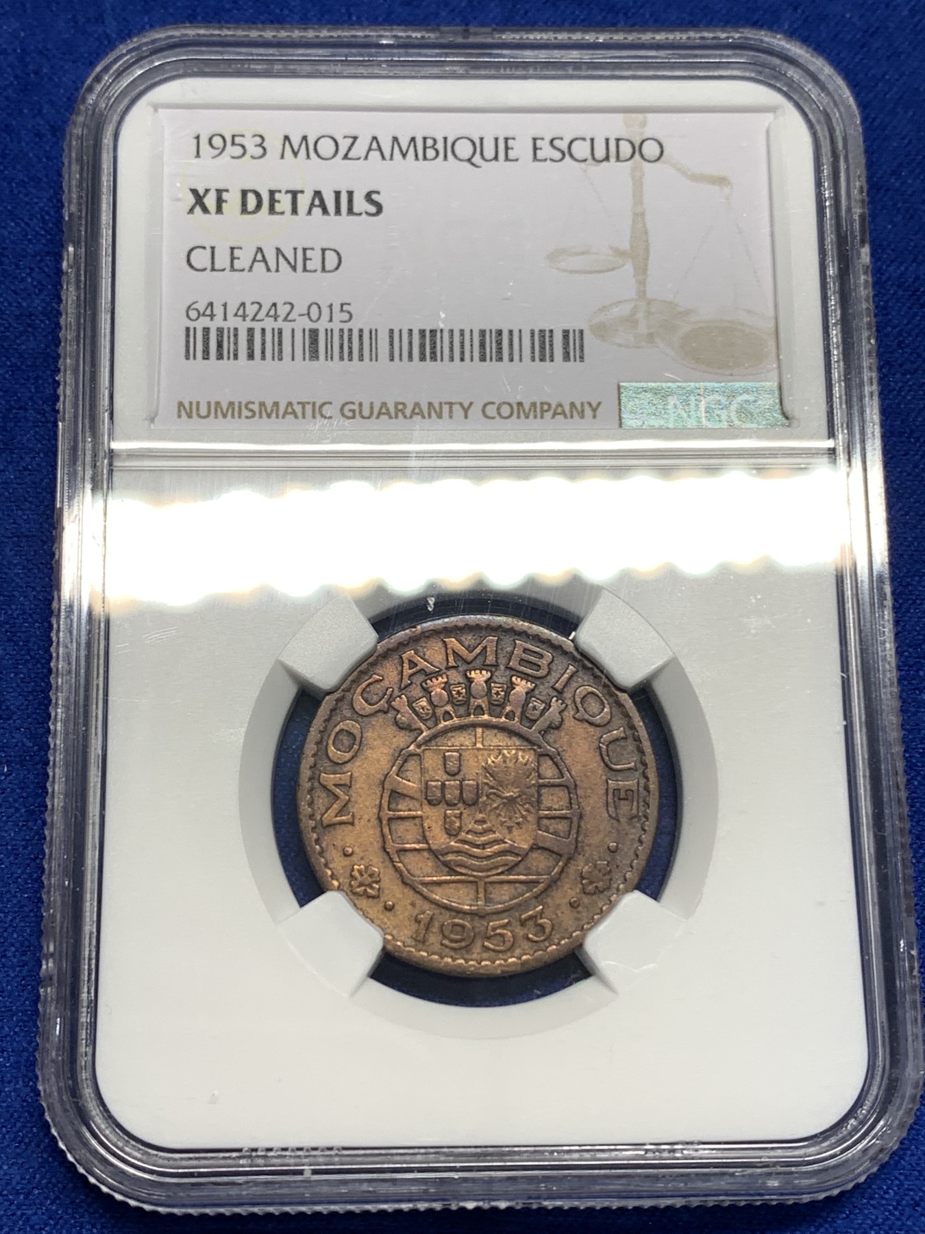 《竞宝斋》第179场-周日，周一2场 (全场包邮) NGC XF 葡属莫桑比克1953年 1埃斯库多铜币