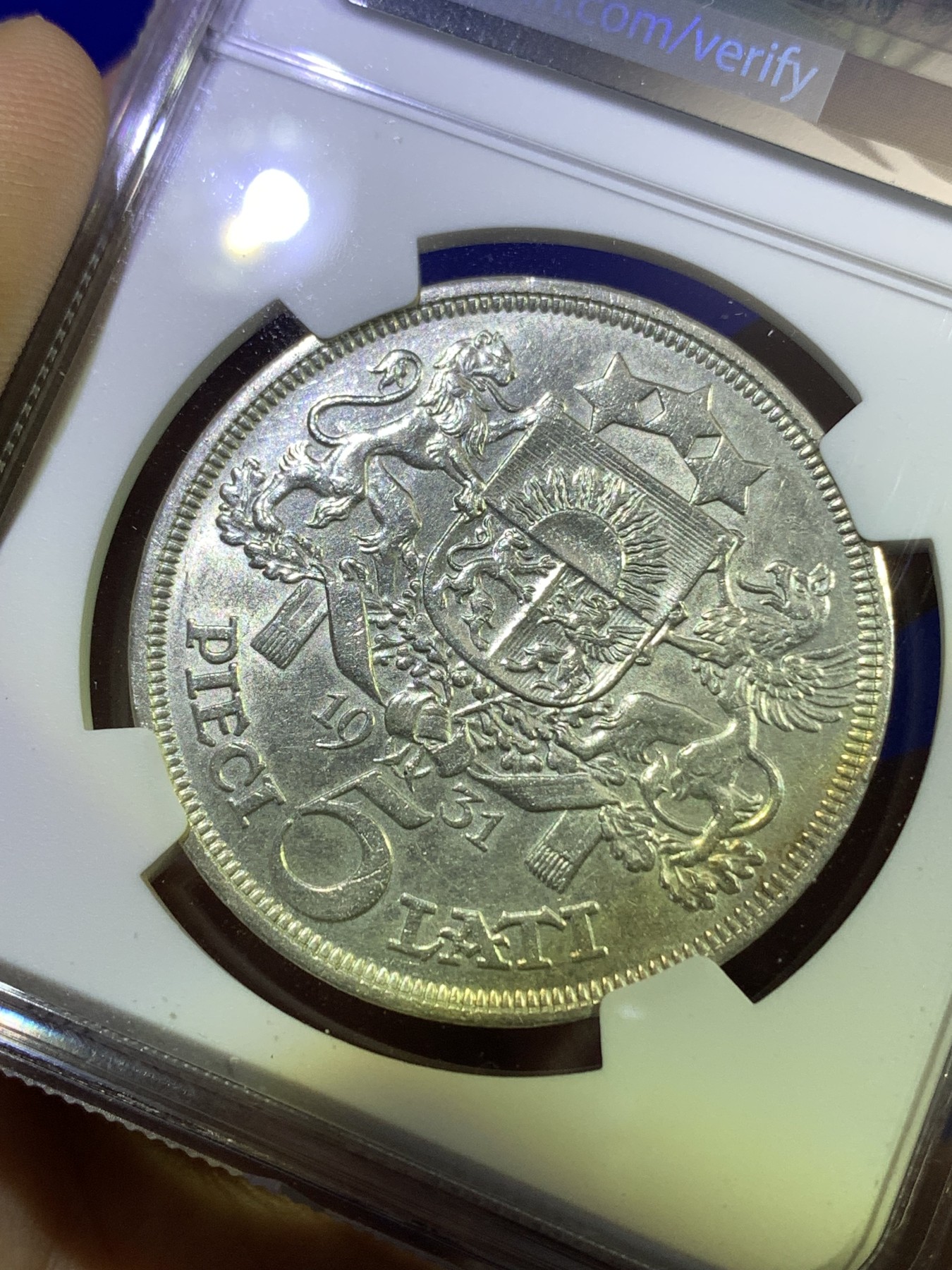 《竞宝斋》第179场-周日，周一2场 (全场包邮) NGC UNC 拉脱维亚 1931年 5拉特大银币