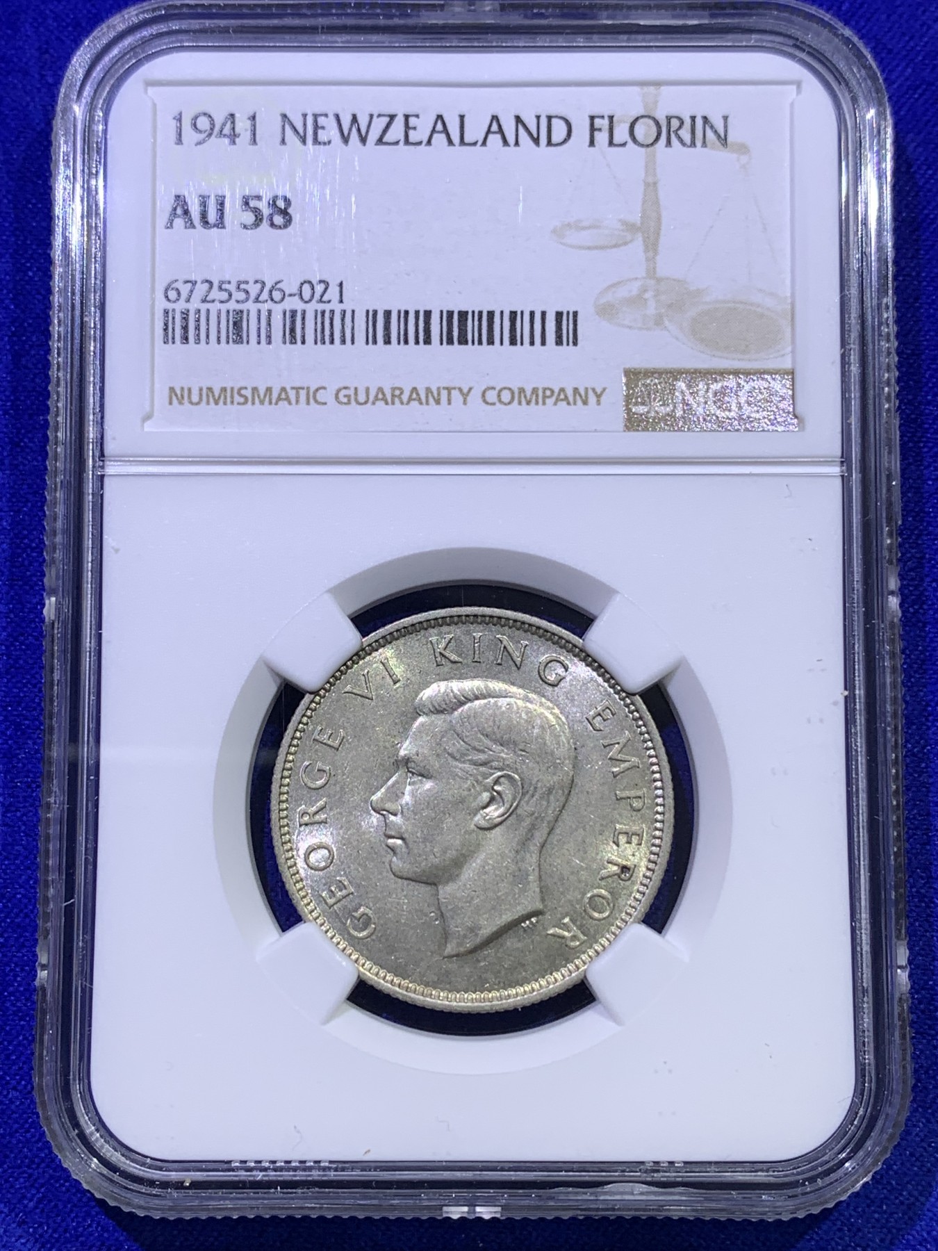 《竞宝斋》第179场-周日，周一2场 (全场包邮) NGC AU58 新西兰 1941年 乔六 1福林银币 少见品