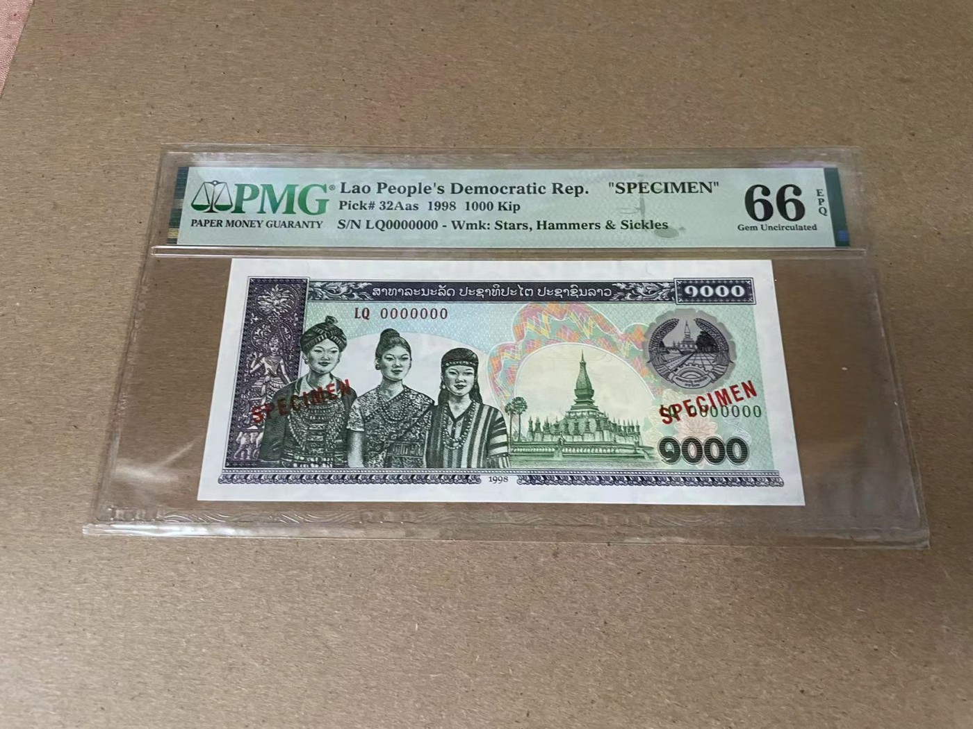 【Blue Auction】✨世界纸币精拍第341期——周日畅拍场 【样钞】老挝 1998年1000基普 PMG66EPQ 