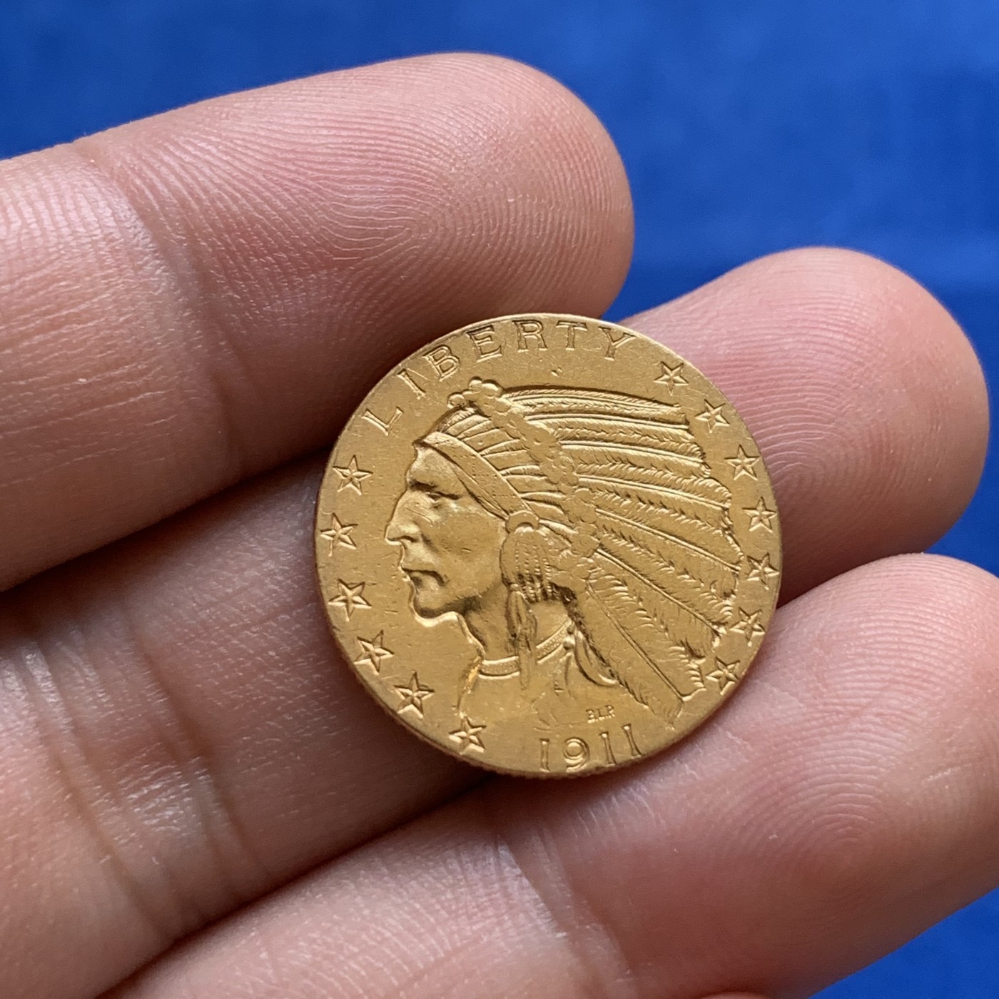 《竞宝斋》第179场-周日，周一2场 (全场包邮) 美国1911年印第安头5美元金币，unc品相，重8.35g 细节非常好