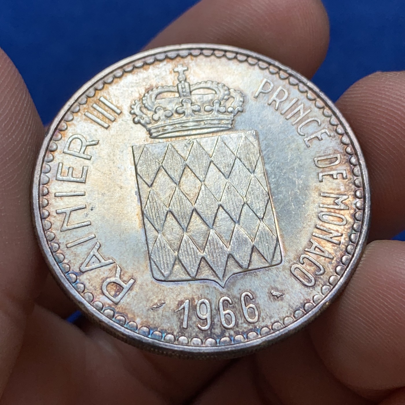 《竞宝斋》第179场-周日，周一2场 (全场包邮) 1966 摩纳哥查理登基110周年 10法郎银币