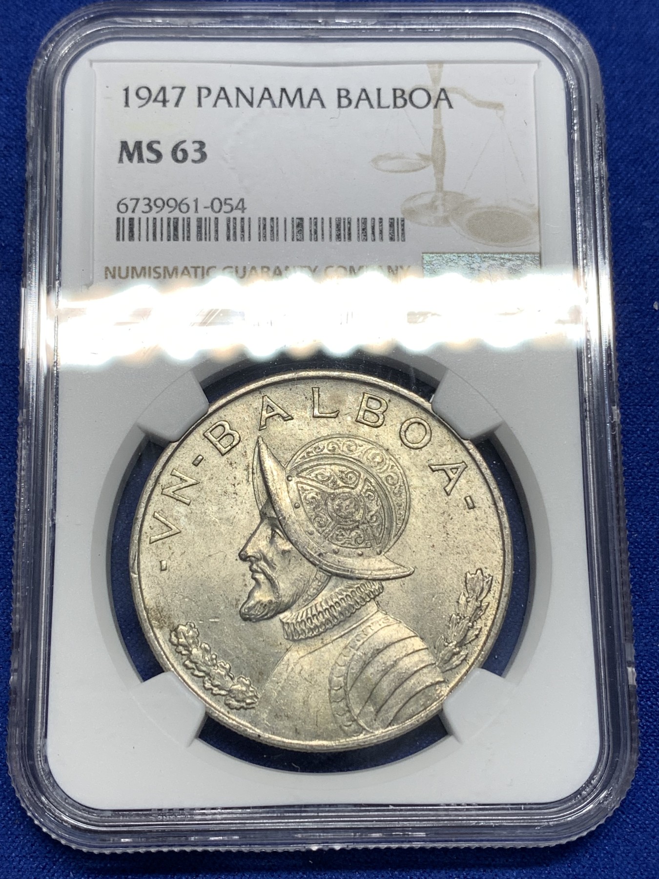 《竞宝斋》第179场-周日，周一2场 (全场包邮) NGC MS63 巴拿马1947年 牛仔美女 1巴尔波阿 大银币 淡彩包浆 上涨系列