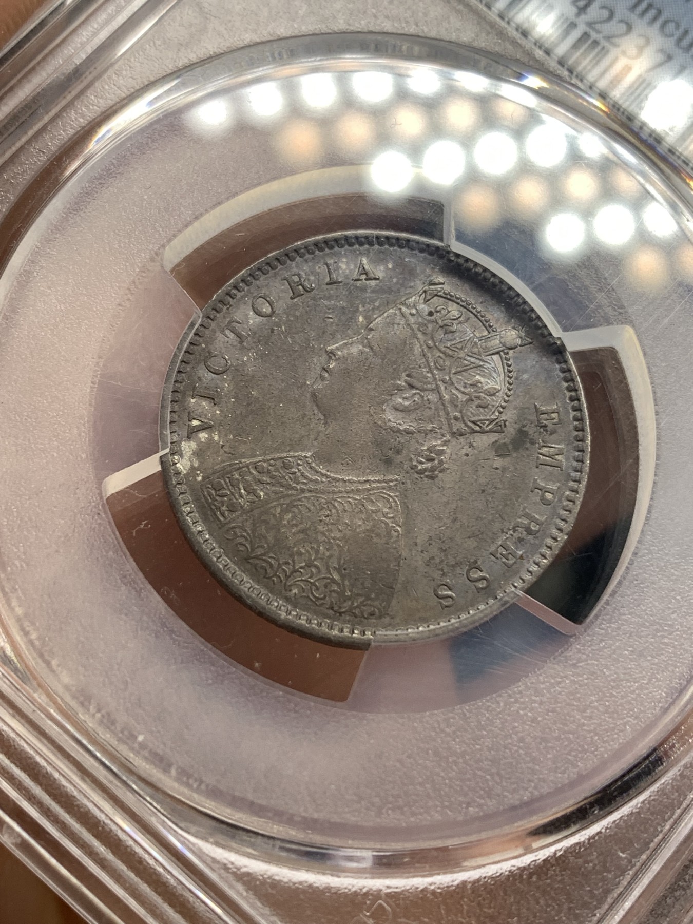 《竞宝斋》第179场-周日，周一2场 (全场包邮) PCGS AU53 1899 英属印度小维1/2卢比 稀少面值 灰彩包浆 目录价高 XF的400美金
