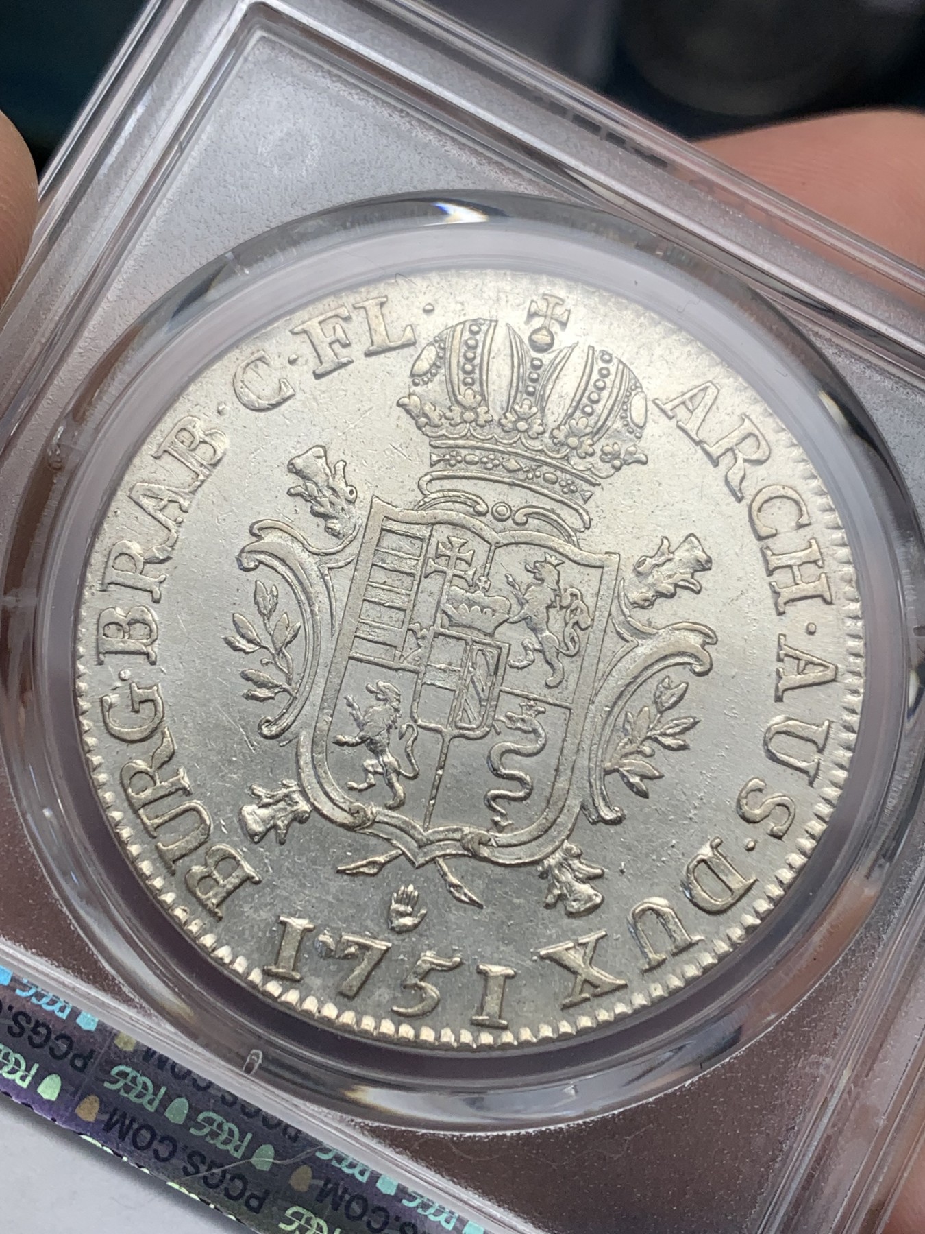 《竞宝斋》第179场-周日，周一2场 (全场包邮) PCGS AU50 1751奥属尼德兰大奶妈杜卡特银币，PCGS唯一冠军，比利时安特卫普厂生产，33.2克比普通泰勒重不少